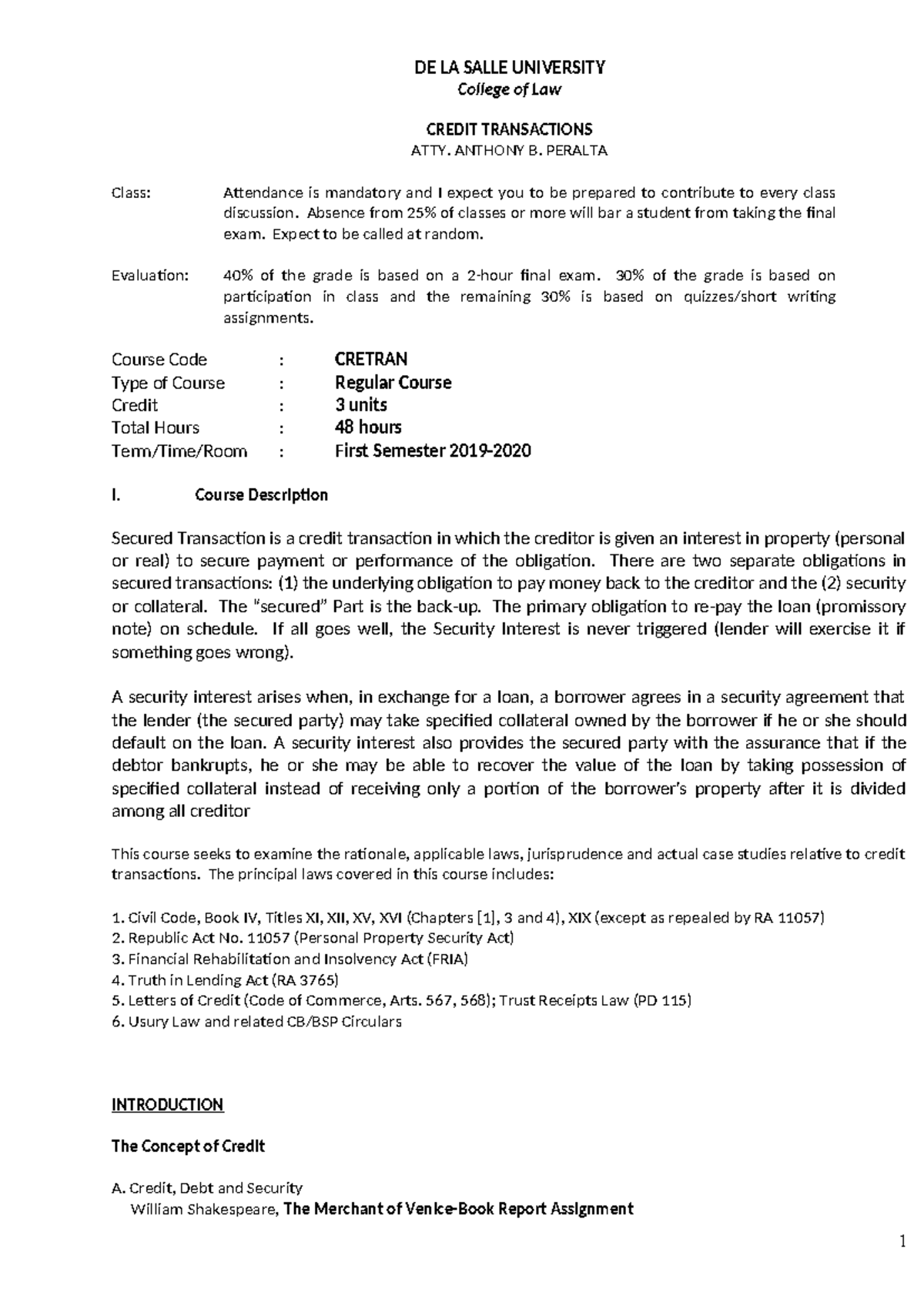 Credit Transactions (CRETRAN) - Course Overview and Final Exam Guide ...