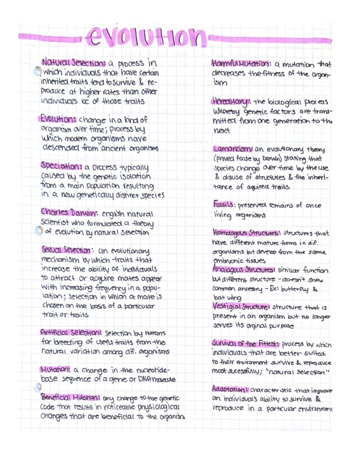 Evolution - Home Notes on Natural Selection and Genetic Variations ...