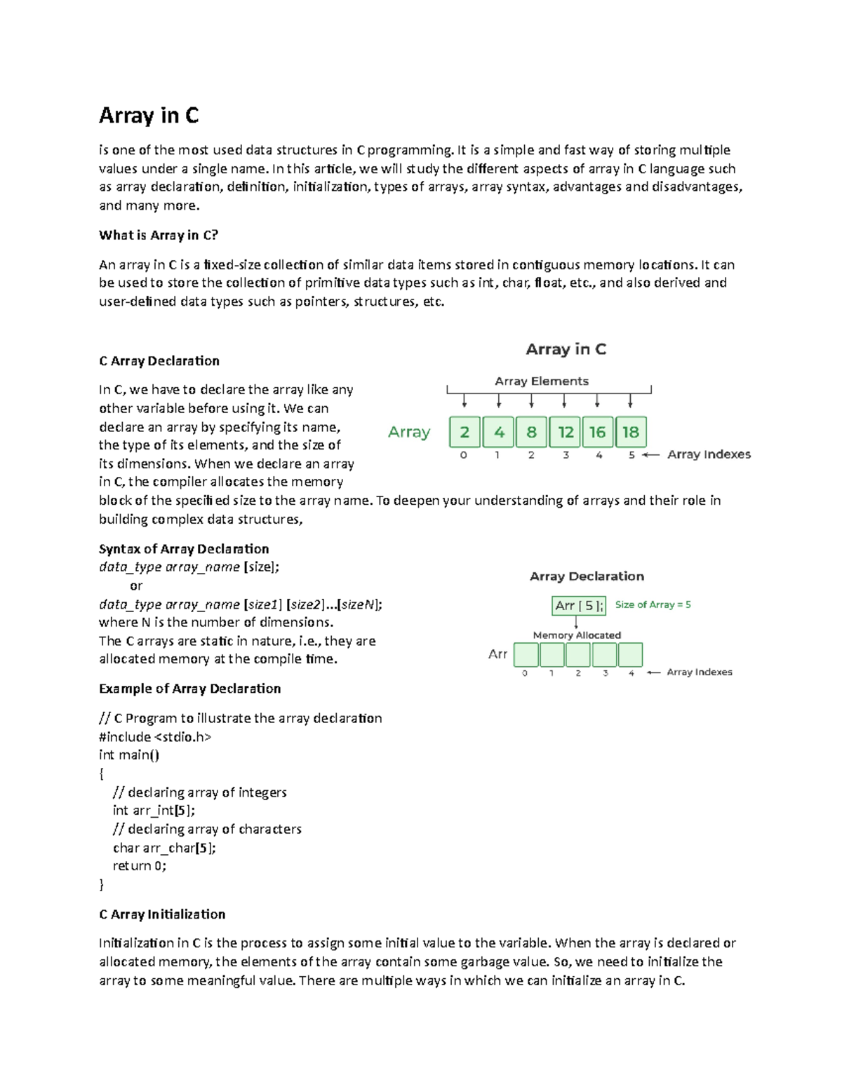 Array in C - Array in C is one of the most used data structures in C ...