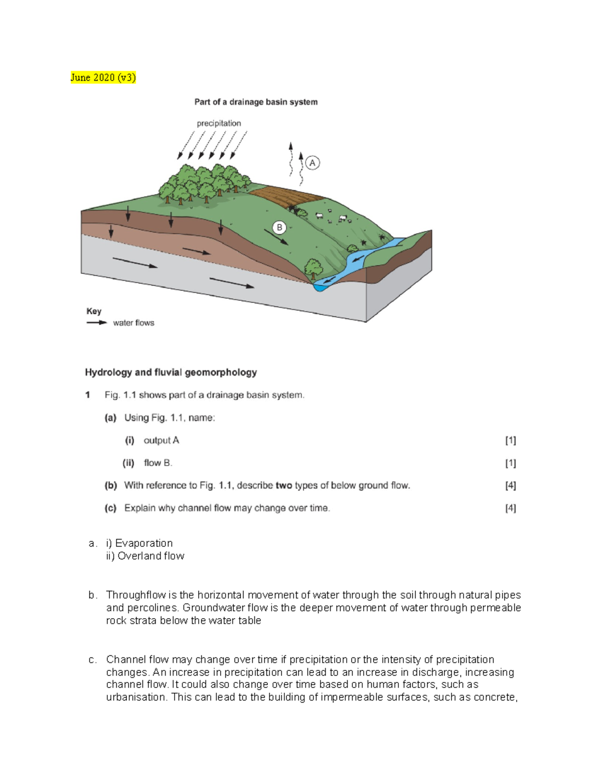 AS Level Geography - Hydrology Past Paper Qs (June, Nov 2016, 2018 ...
