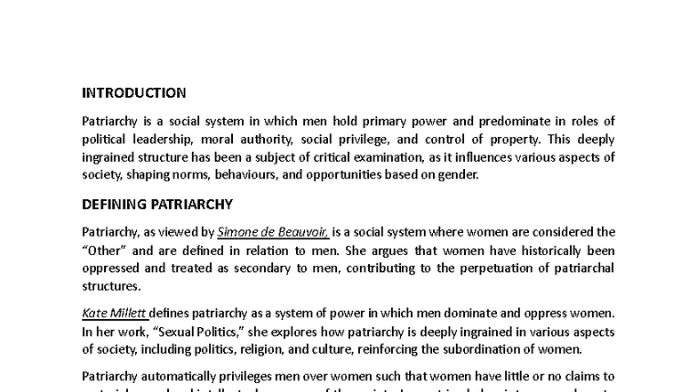 Patriarchy: A Comprehensive Overview and Its Impact on Society - Studocu