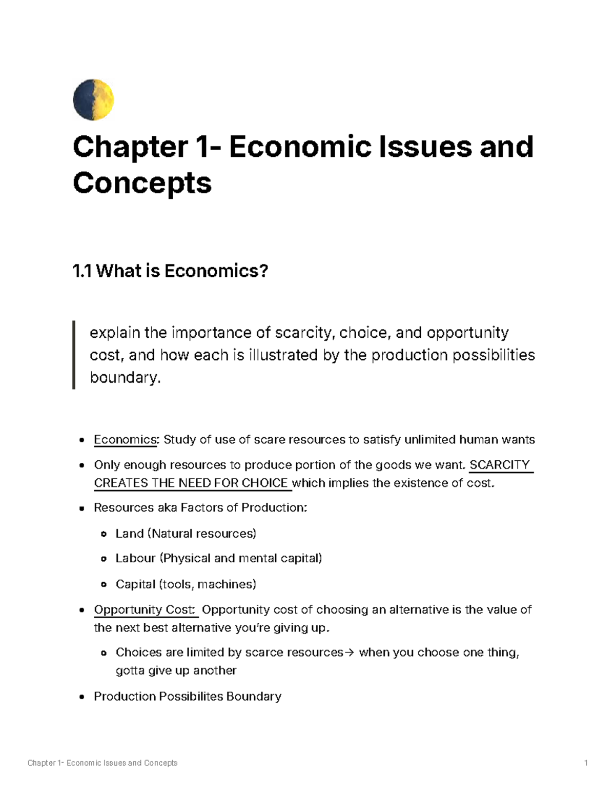 Econ 201 - Chapter 1: Key Economic Concepts and Scarcity Explained ...