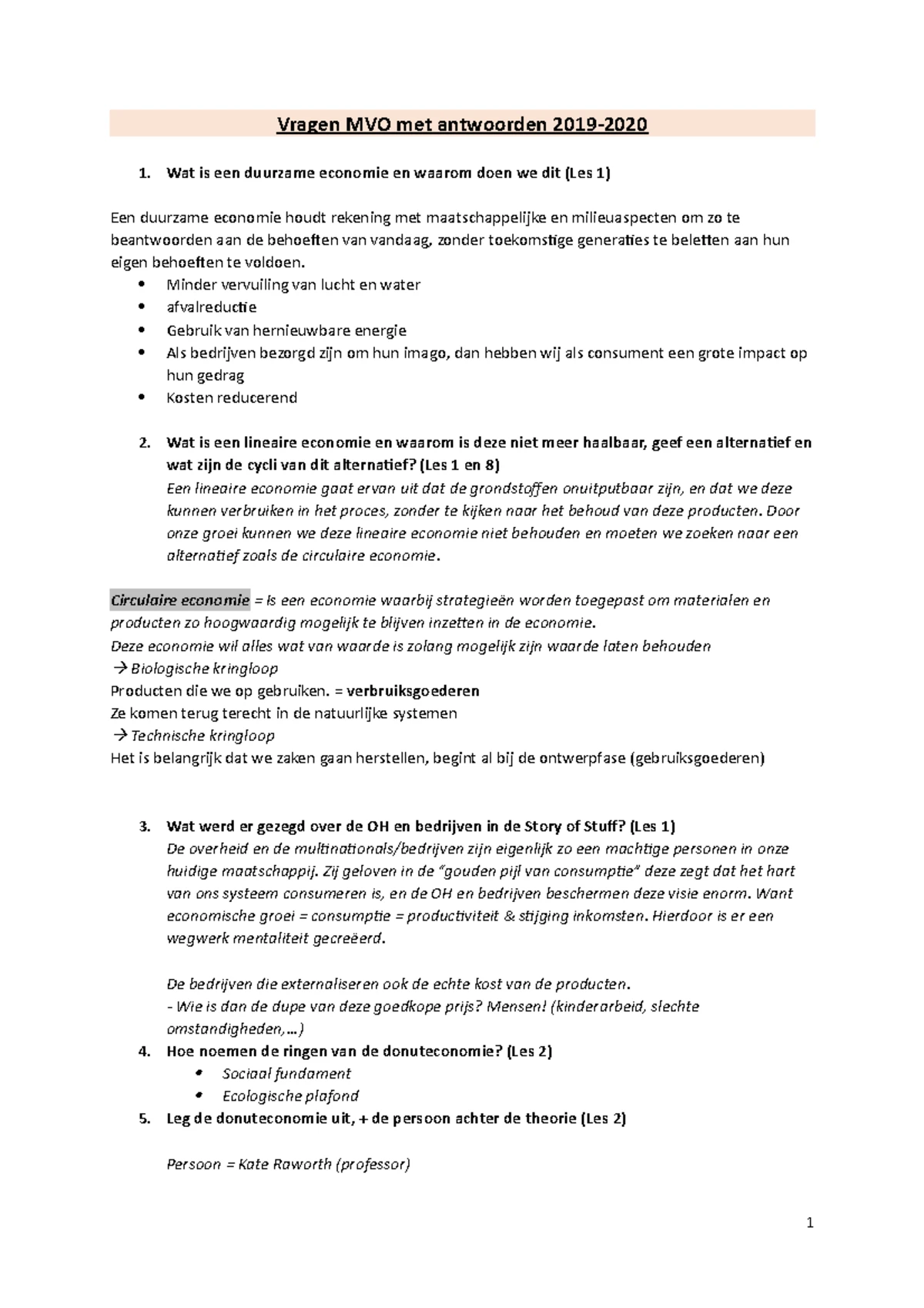 Samenvatting MVO KMO 1: Duurzaamheid en Economische Impact - Studocu