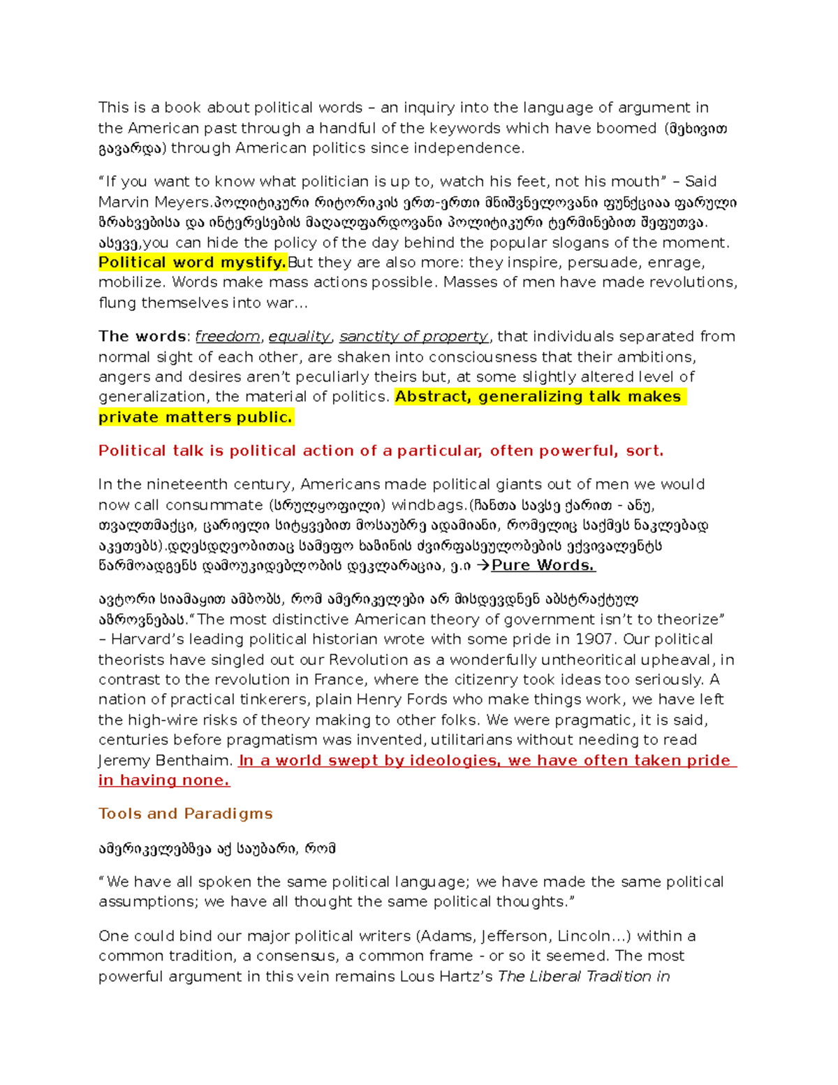 Lecture Notes on Political Language in American History (3WEEK) - Studocu