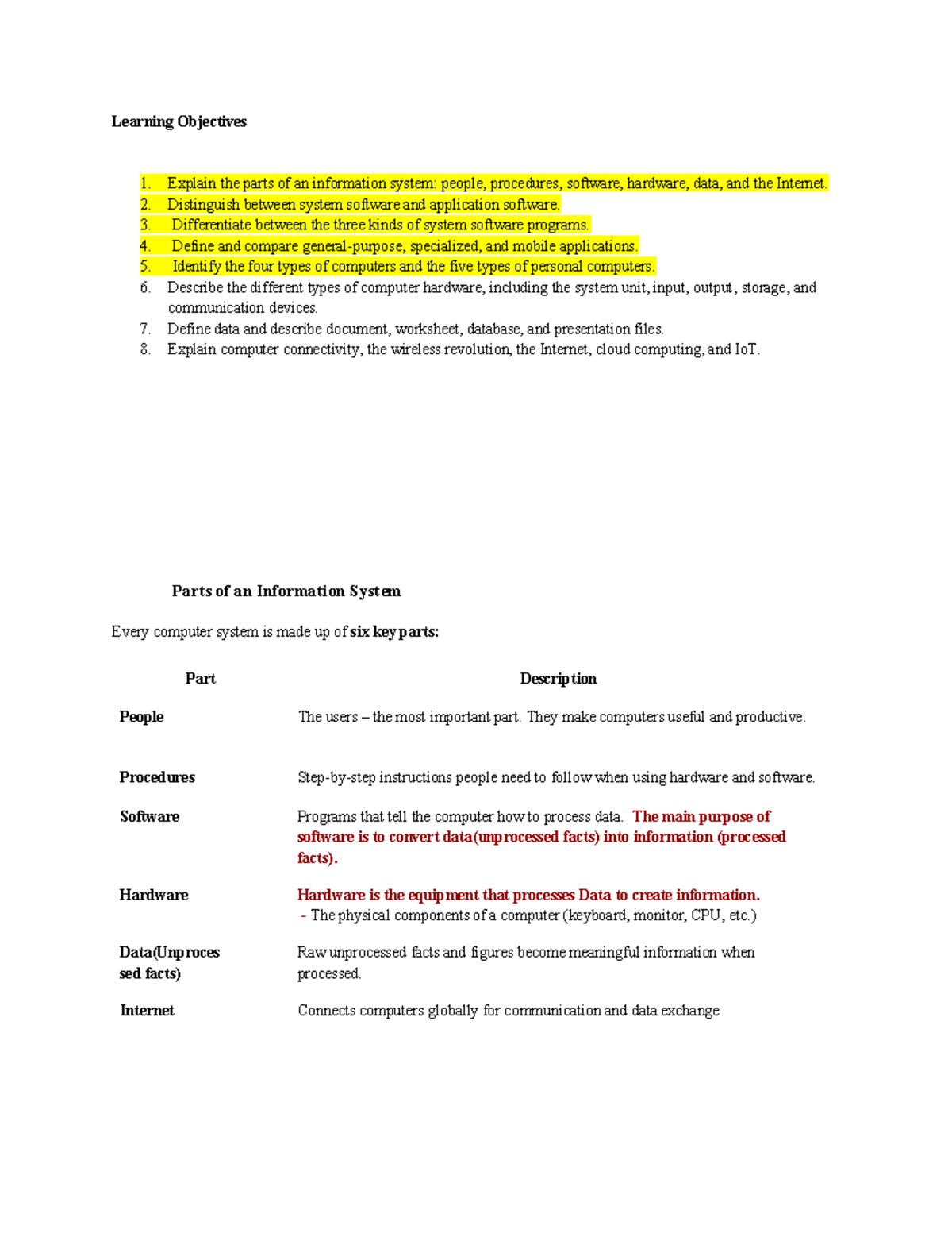 Introduction to Information Systems: Software, Hardware & Data Overview ...
