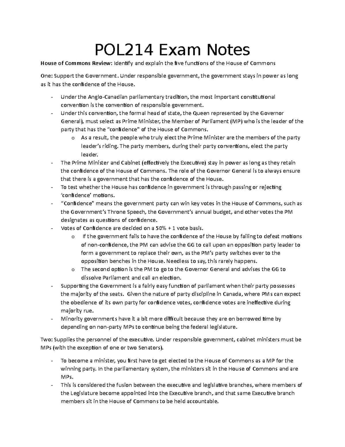 POL214-Exam-Notes - Summary Canadian Government and Politics - POL214 ...