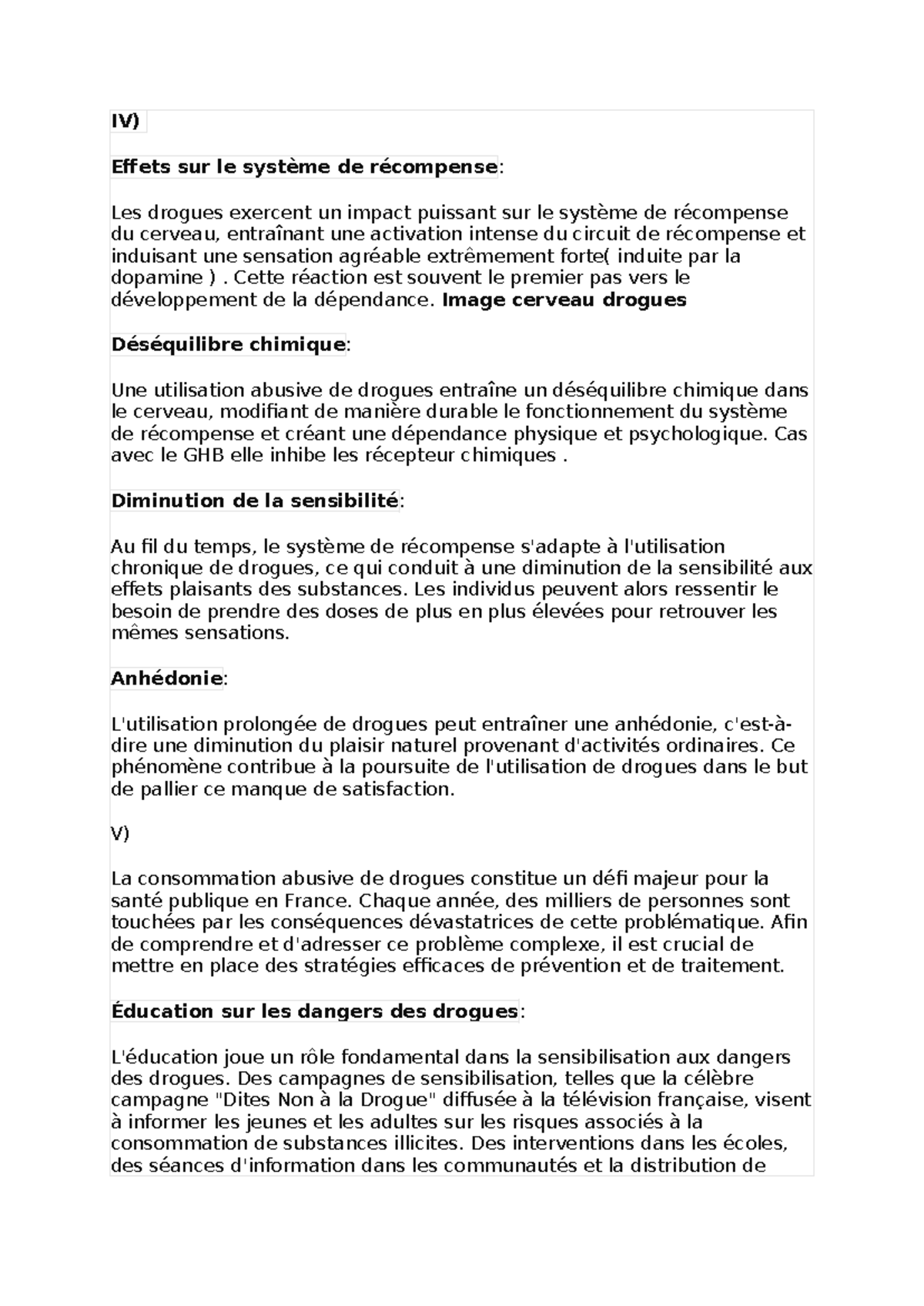 Drogues Devoir Iv Effets Sur Le Syst Me De R Compense Les Drogues