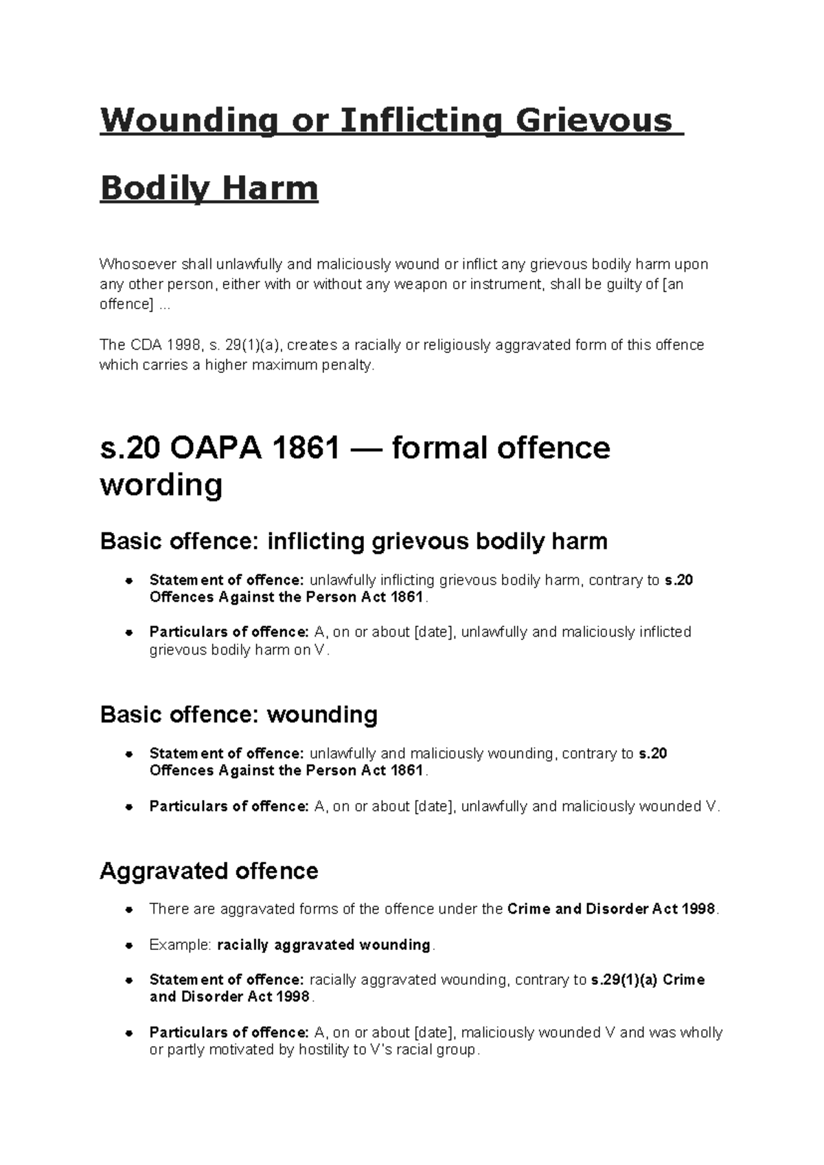 Wounding & Inflicting Grievous Bodily Harm: Legal Overview (OAPA 1861 ...