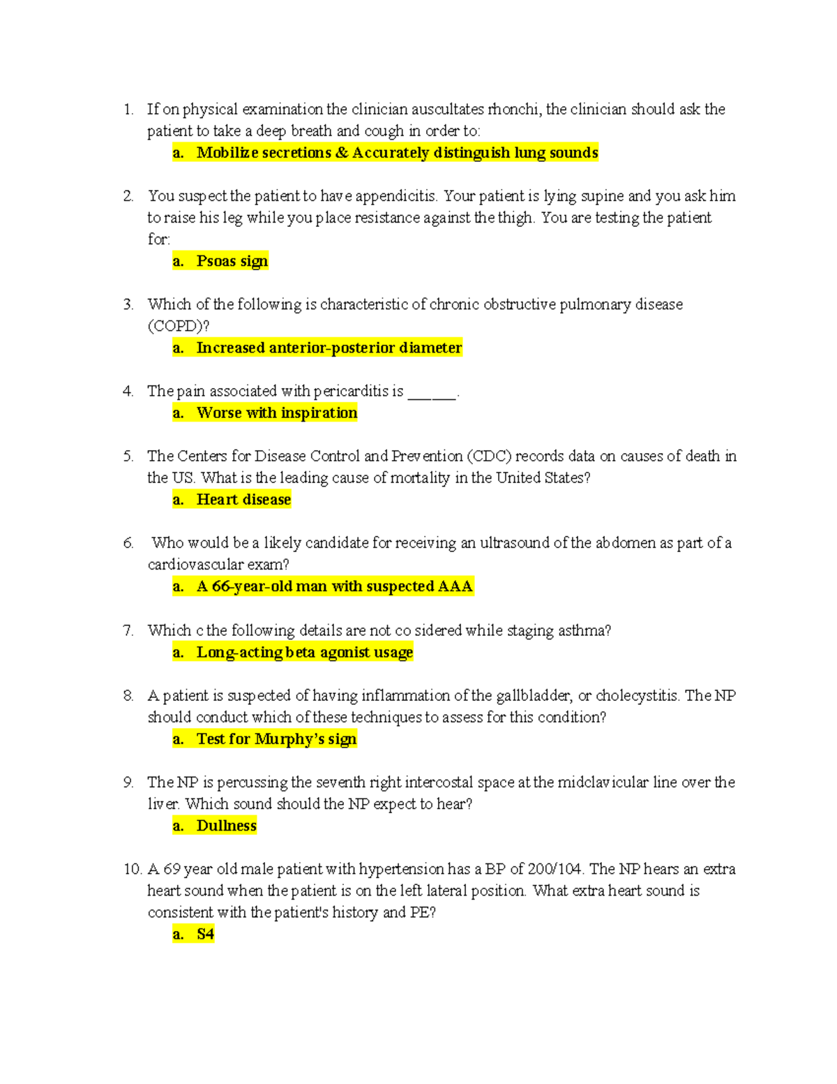 HA Exam 2 Review Questions and Key Clinical Concepts - Studocu