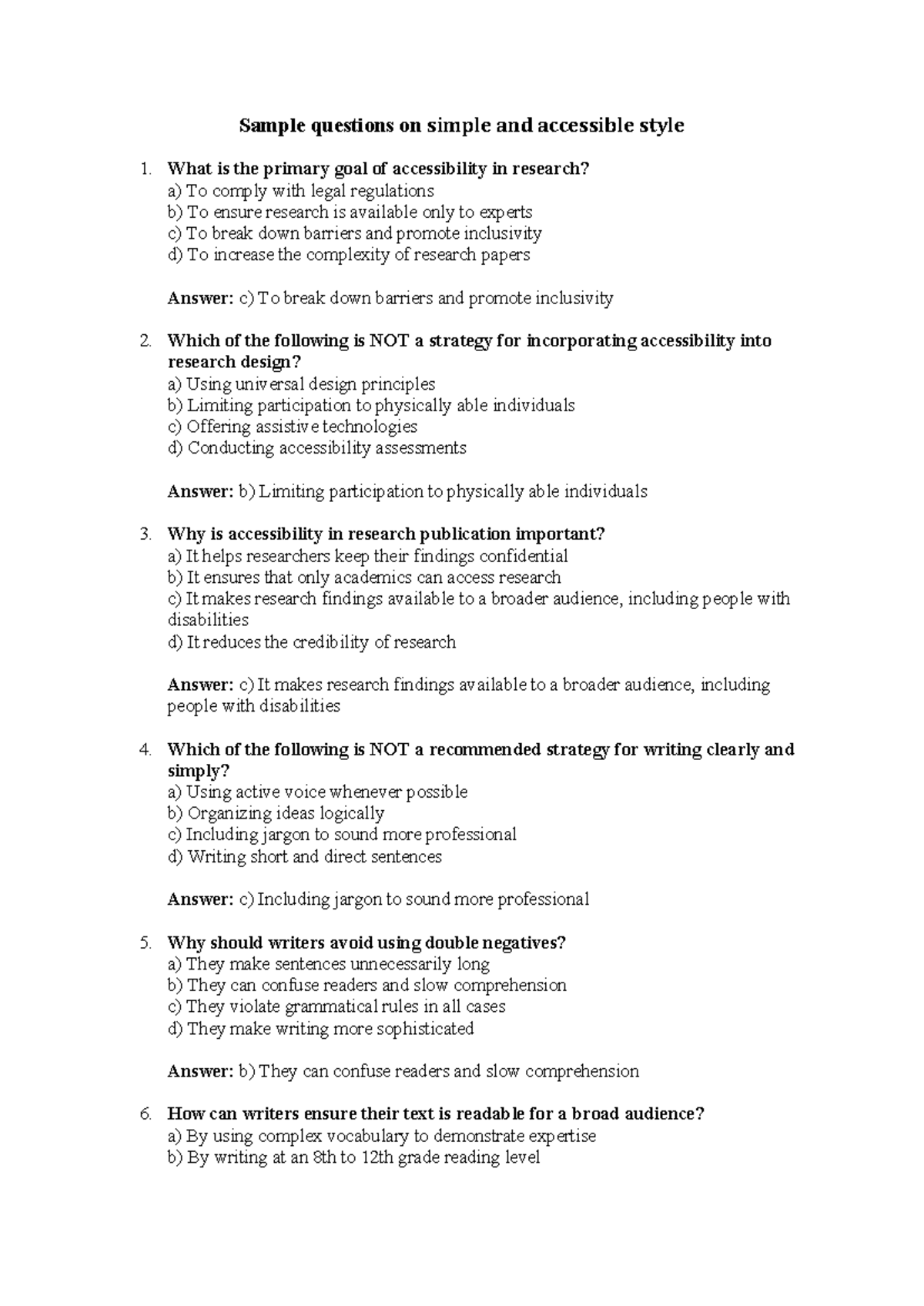 Accessibility in Research: Sample Questions and Answers - Studocu