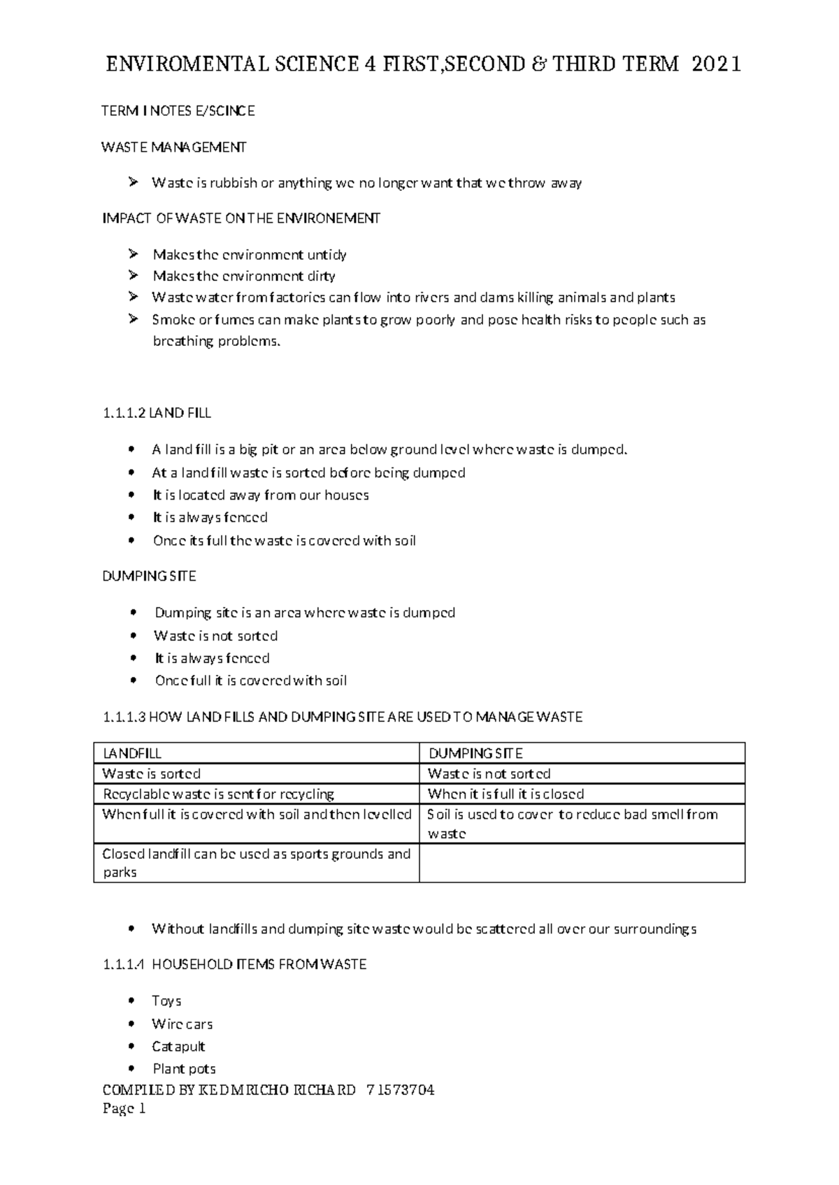 ENVIROMENTAL SCIENCE 4 TERM 1, 2 & 3 WASTE MANAGEMENT NOTES - Studocu