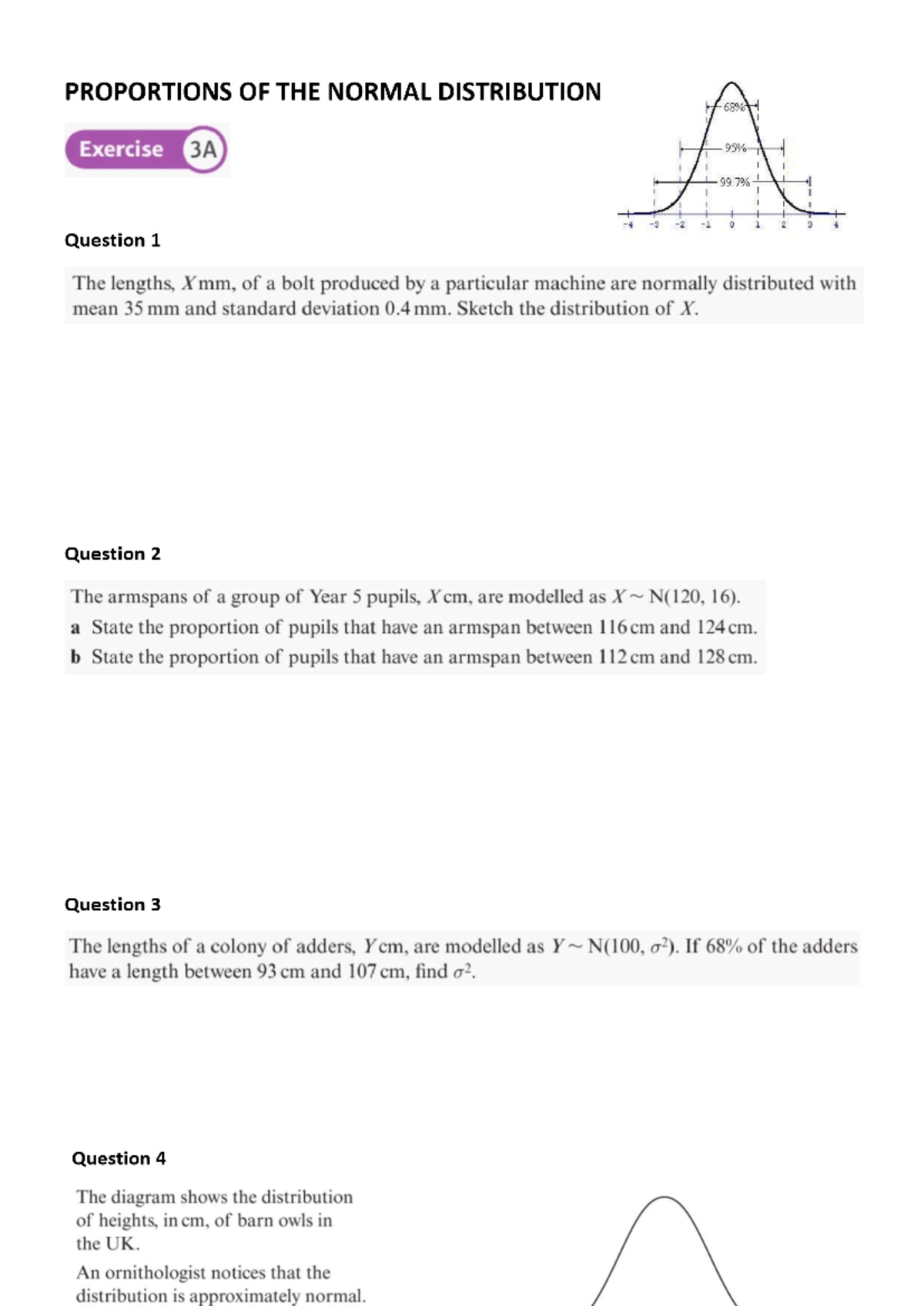 Proportions of Normal Distribution WS - Exercise 3A Analysis - Studocu