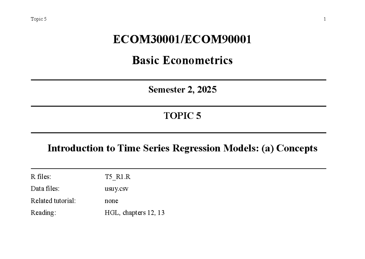 Topic 5: Introduction to Time Series Regression Models - Concepts - Studocu