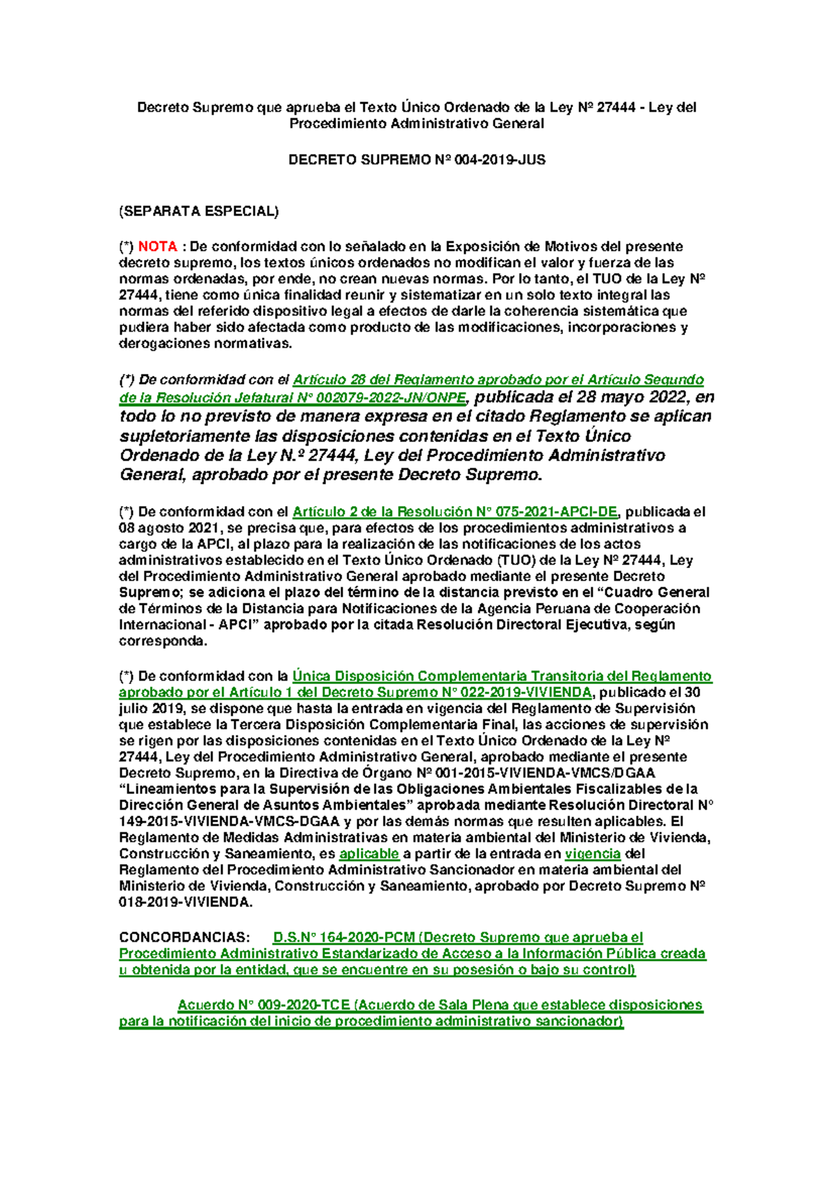 TUO de la Ley N° 27444 - Procedimiento Administrativo General (2019 ...