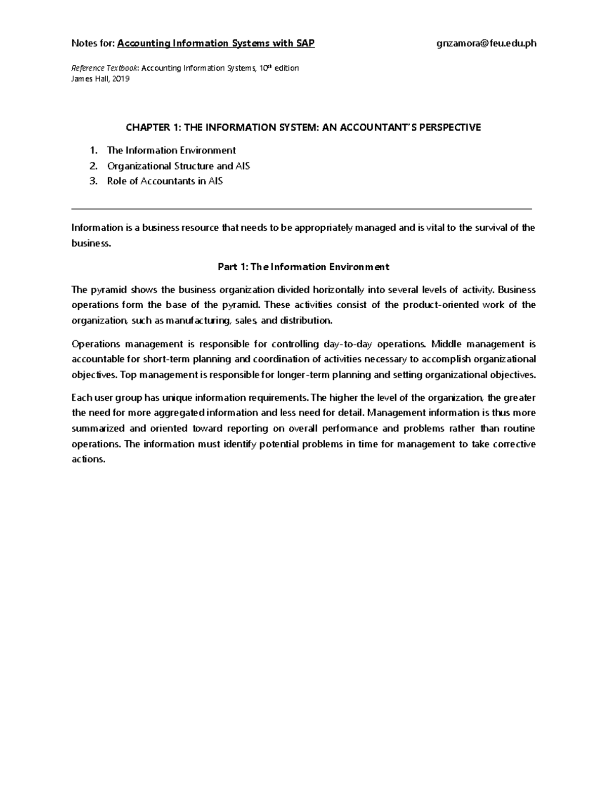 ACT1127 AIS Notes: Chapter 1 - Information Systems Overview - Studocu