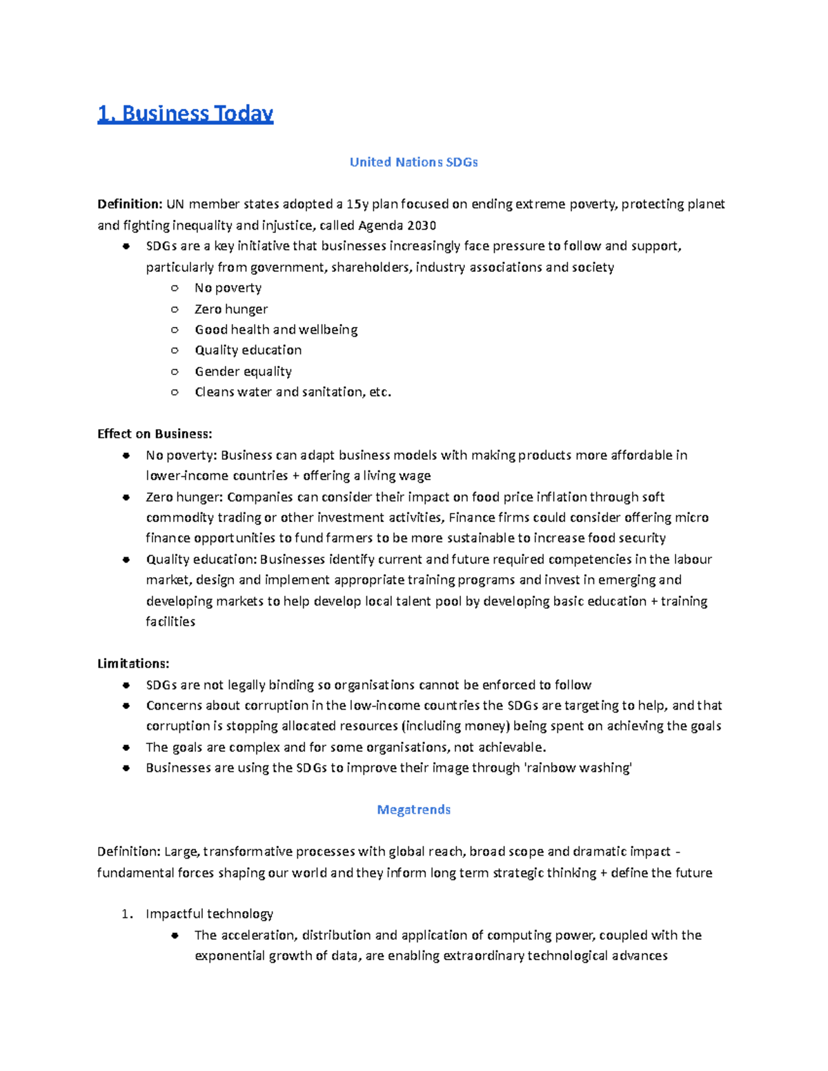 BUSS1000 Future of Business: Analyzing SDGs and Megatrends Impact on ...