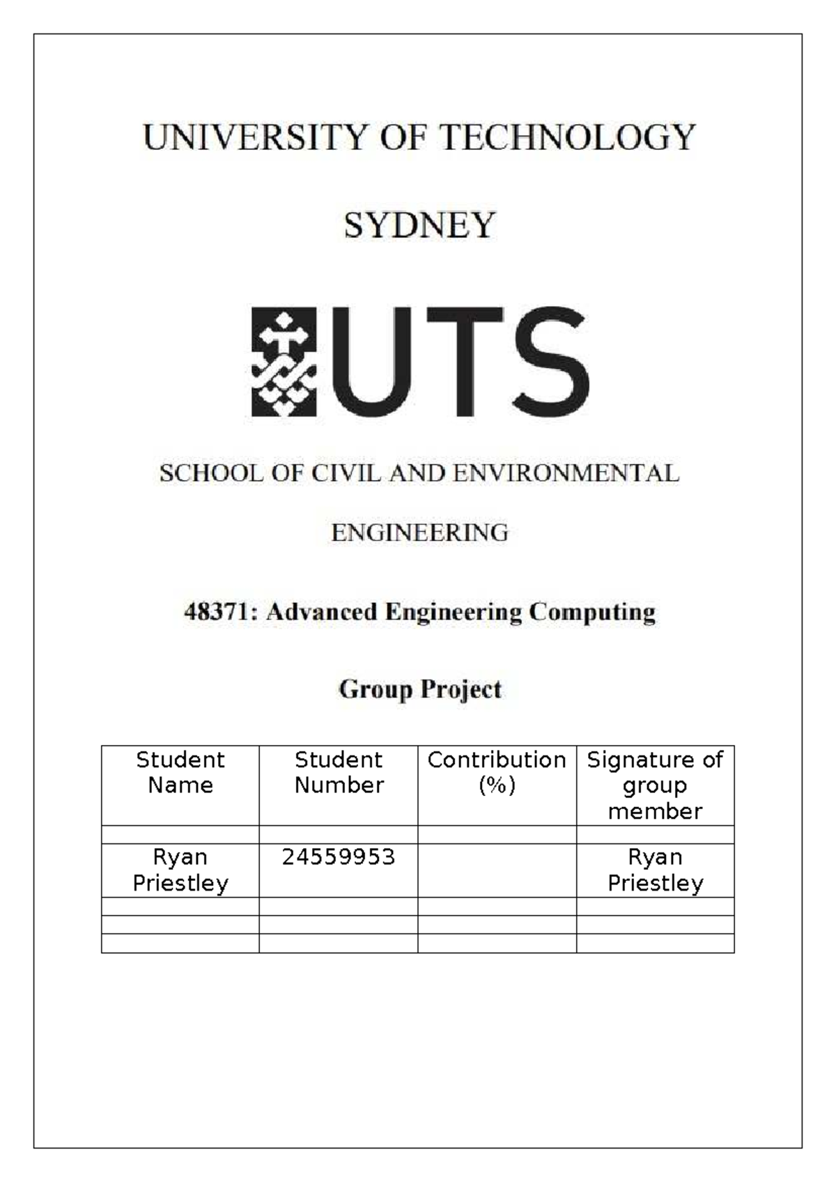 ENGR 24559953 Group Project Final Report on Static Loading Analysis ...