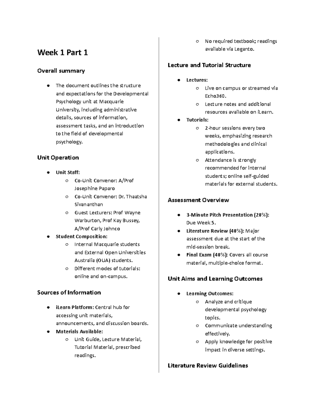 PSYU2235 Week 1: Overview of Developmental Psychology Concepts - Studocu