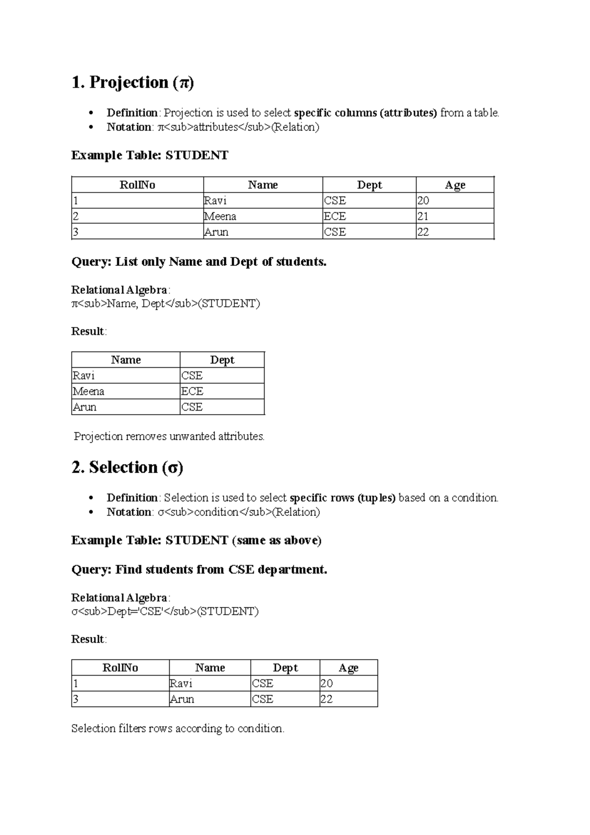 Relational Algebra and SQL Concepts Overview (CS101) - Studocu