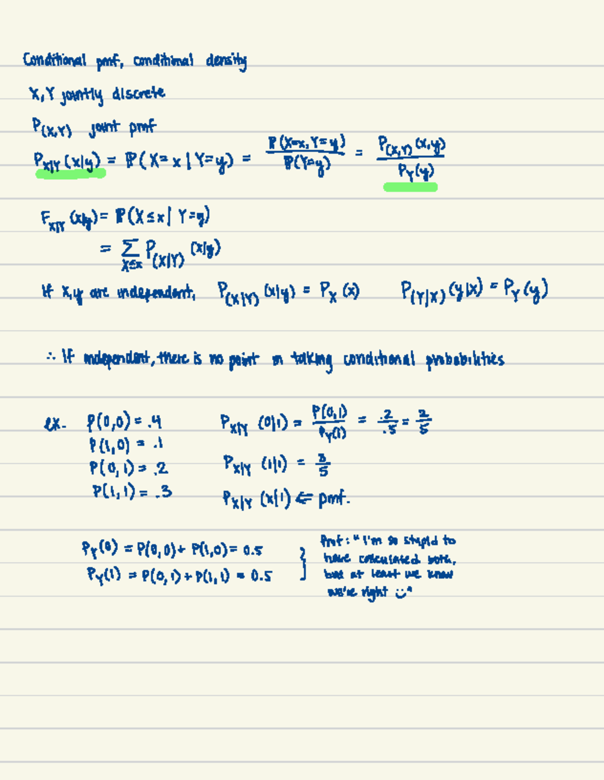 STAT 410 - Conditional pmf, Conditional Density - conditional pmf ...