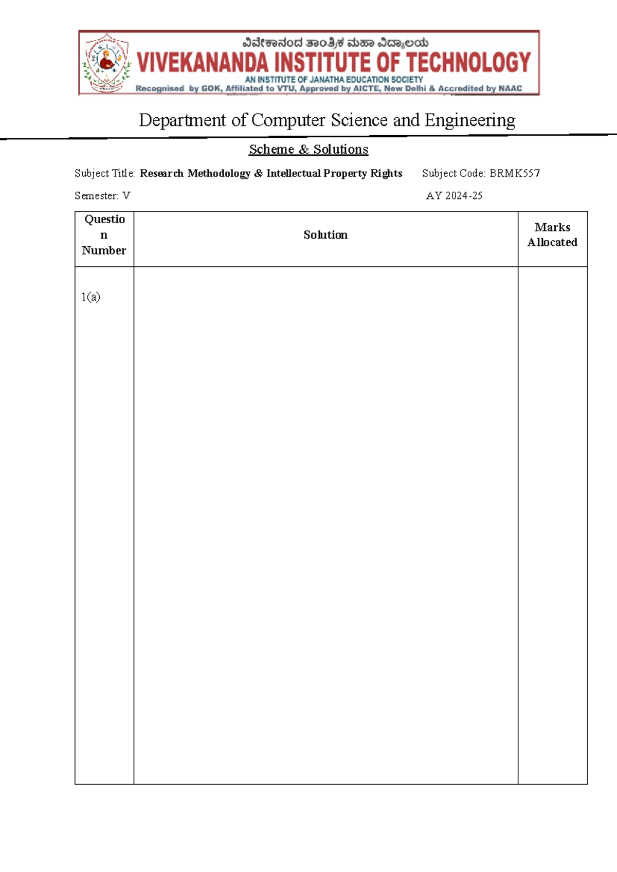 Scheme and Solution Template CSE - Analysis & Design of Algorithms Lab ...