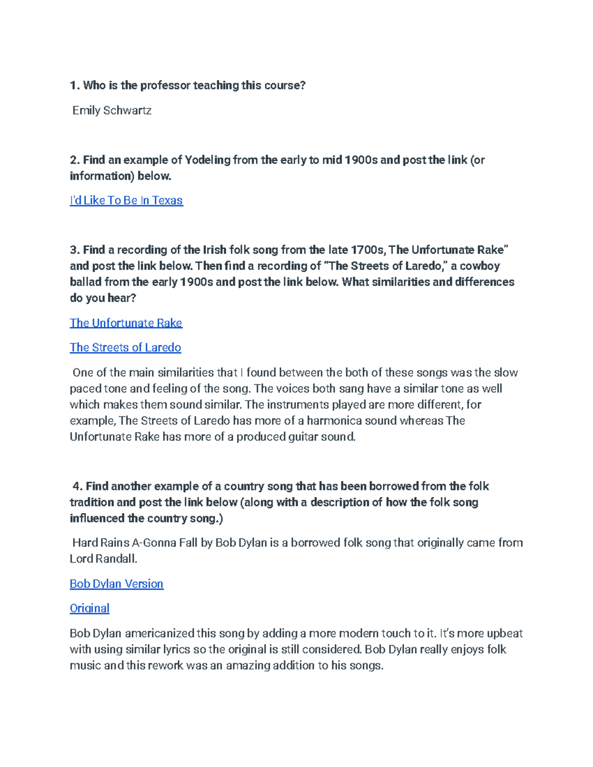 Country Music Assignment 1: Folk Influence in Early Songs - Studocu