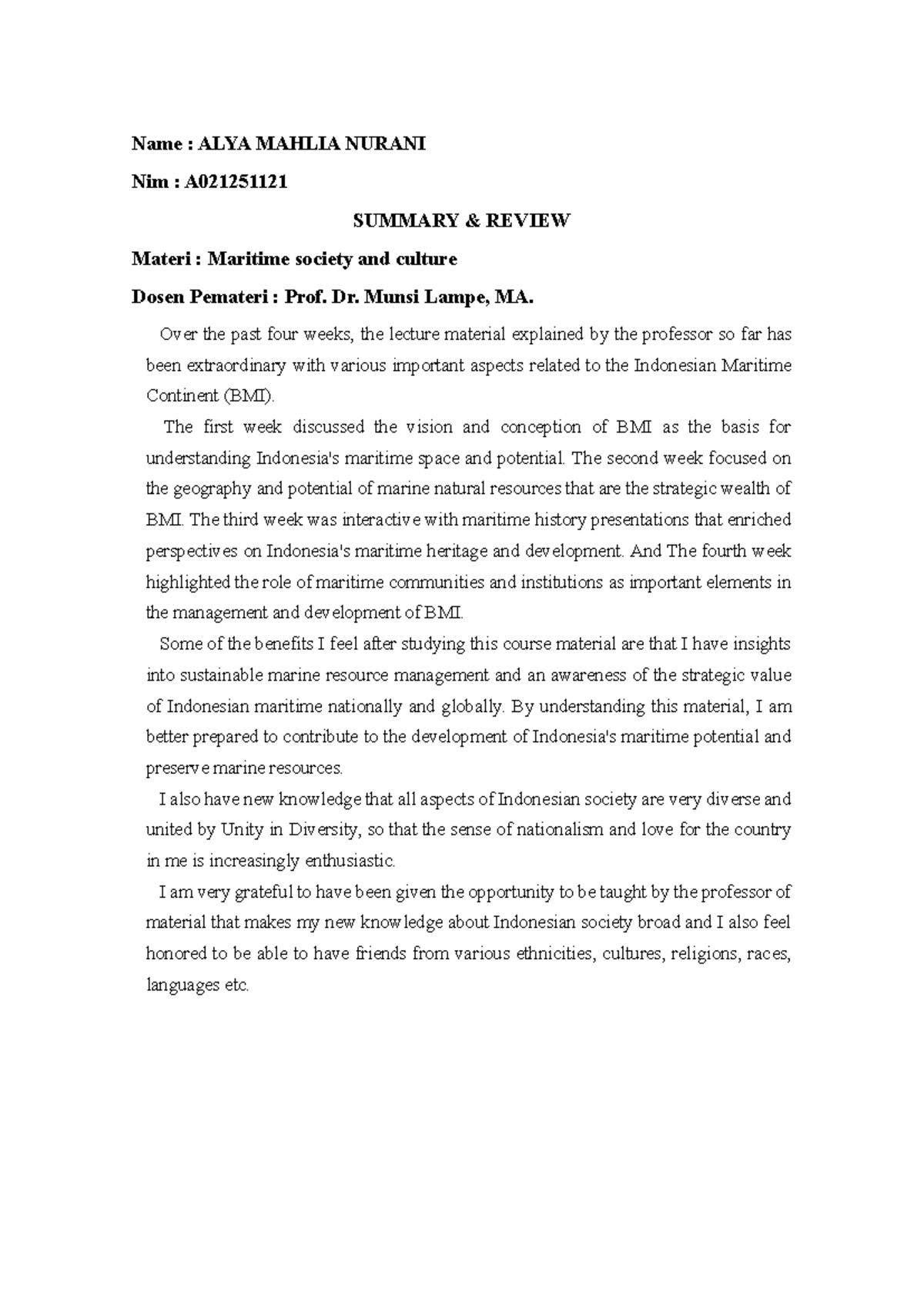 Maritime Society & Culture Summary Review - A021251121 - Studocu