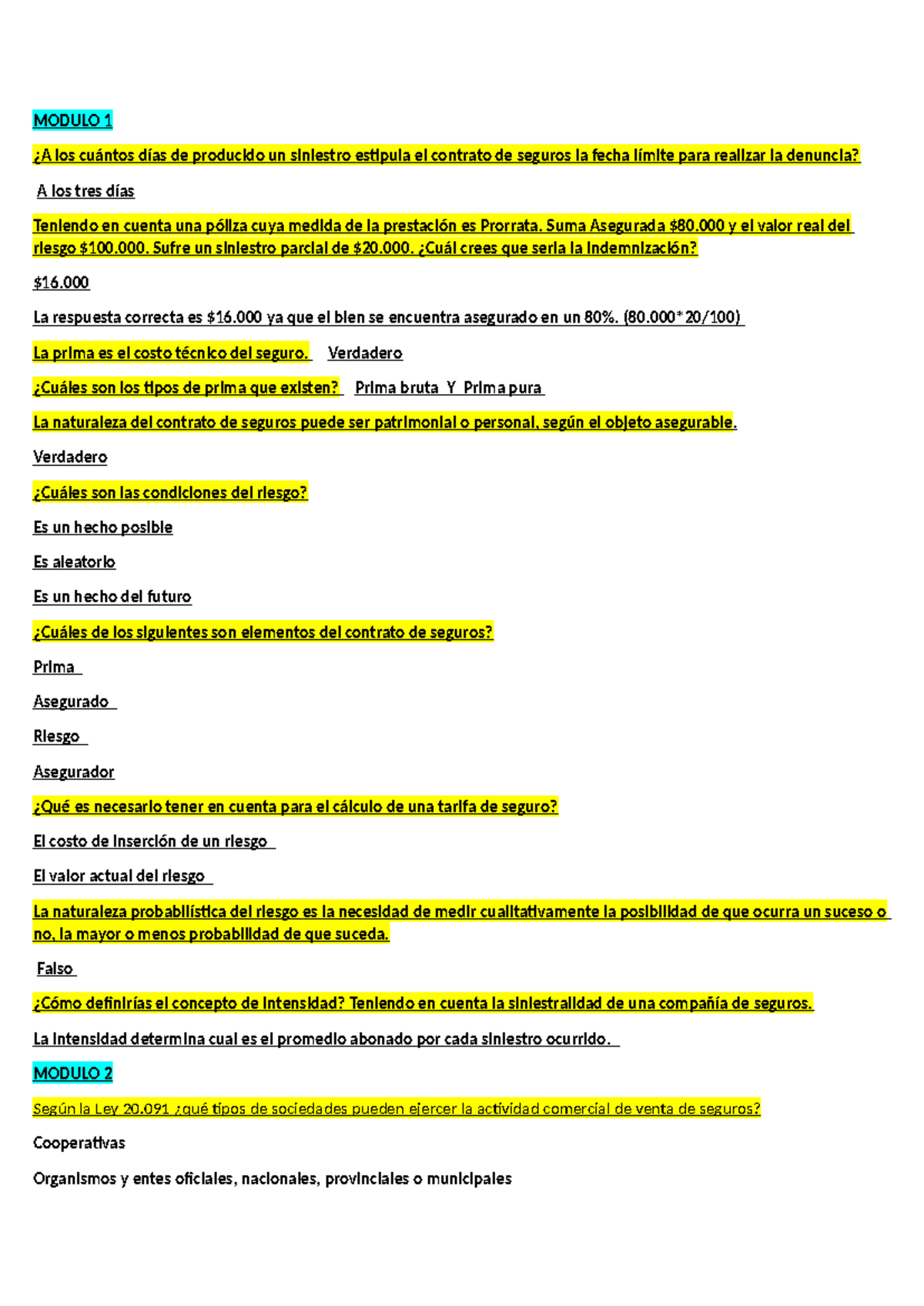 Resumen Final - Apuntes de Seguros y Reaseguro (Módulos 1-4) - Studocu