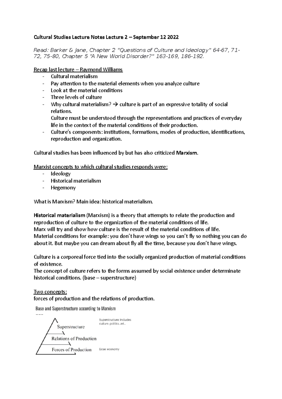 Cultural Studies Lecture Notes - Lecture 2: Culture & Ideology ...