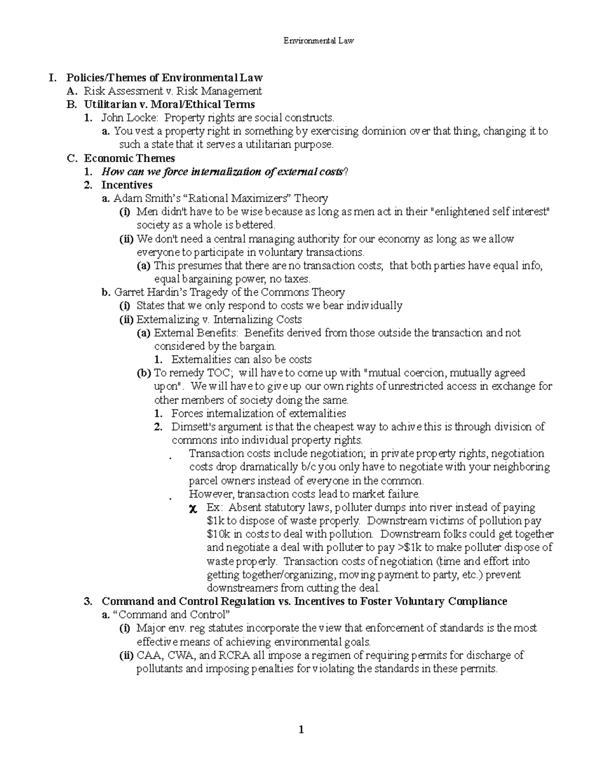Environmental Law Outline: Key Themes and Issues - Studocu