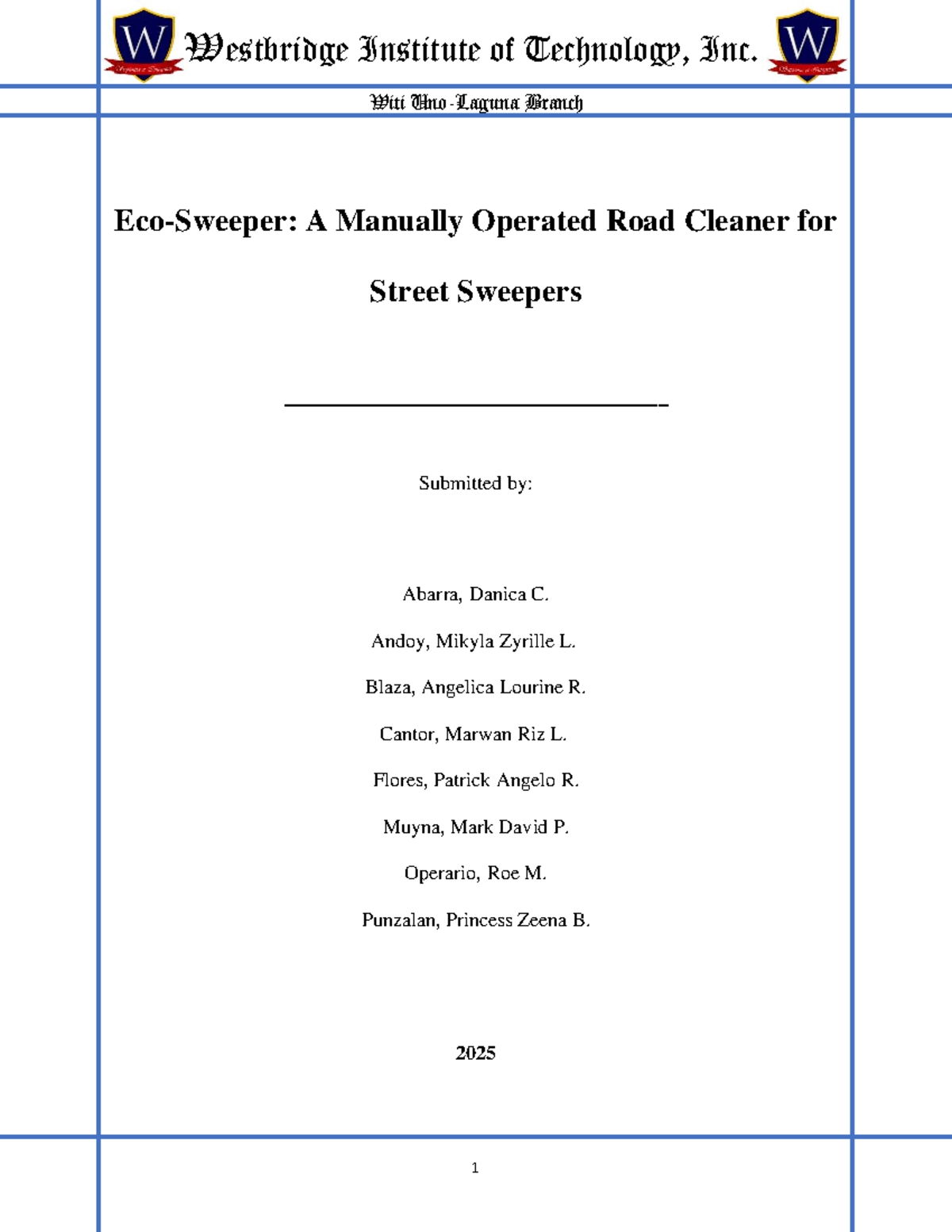 ECO Sweeper Project: A Manual Road Cleaner for Street Sweepers - Studocu