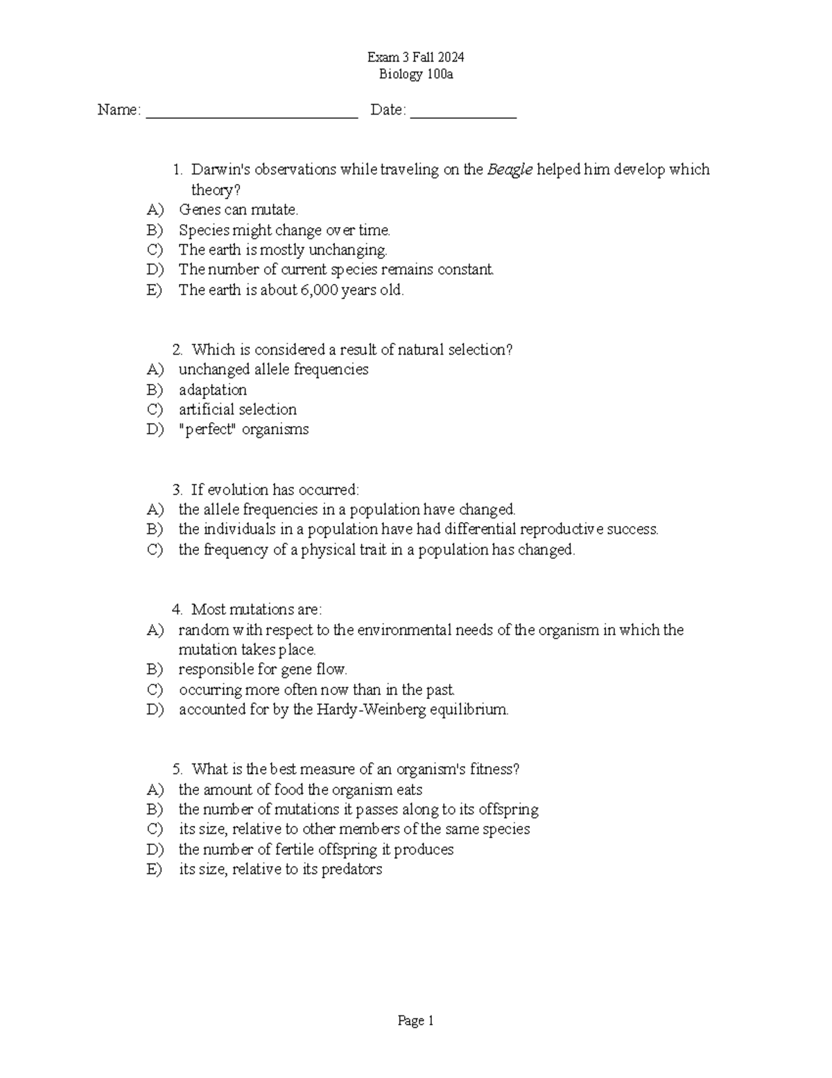 Biology 100a Exam 3 Study Guide with Key Answers (Fall 2024) - Studocu