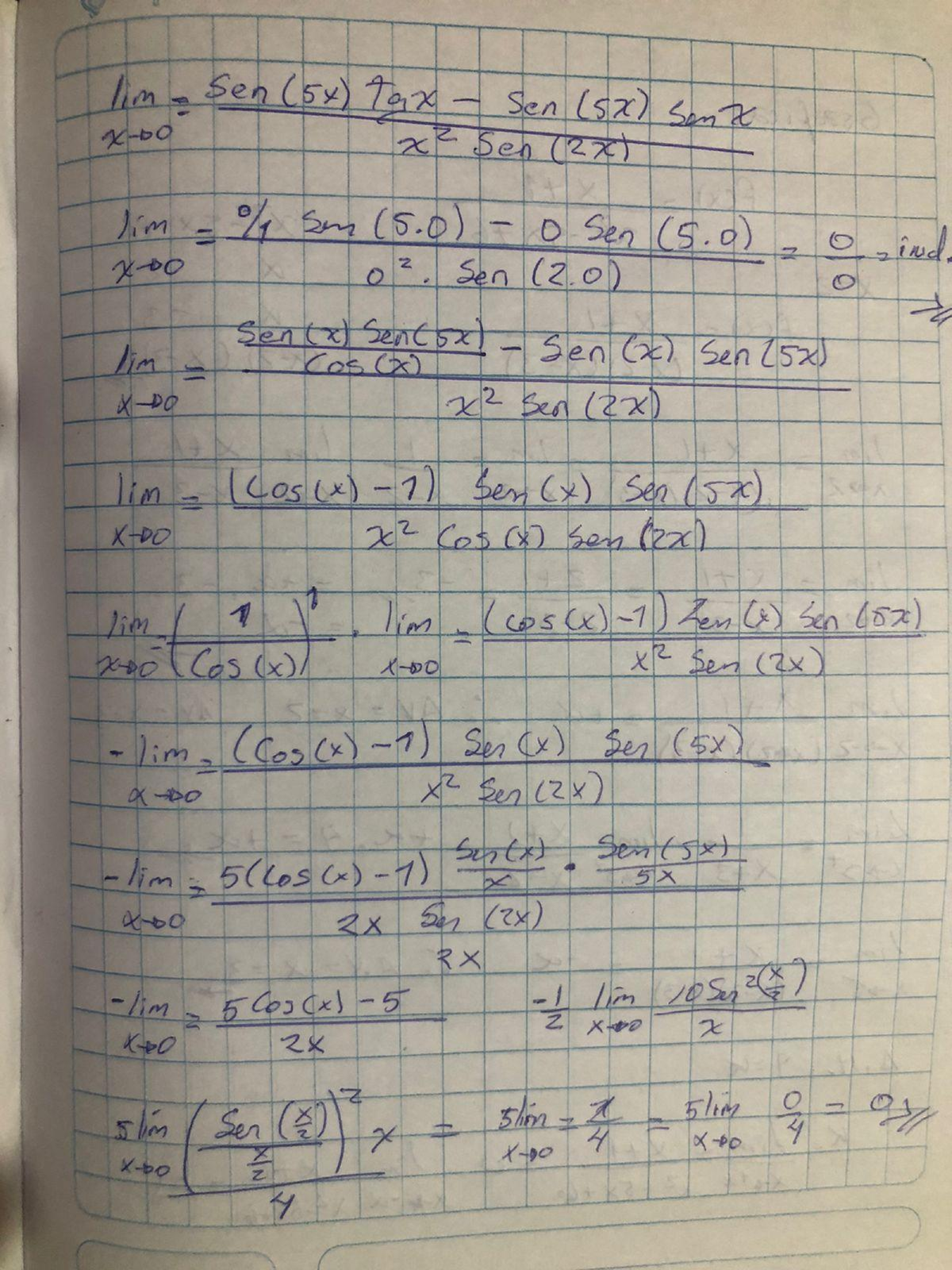 Foro n1 cdf - ejercicio calculo diferencial - lim Sen (5x) Tax Sen (5x ...