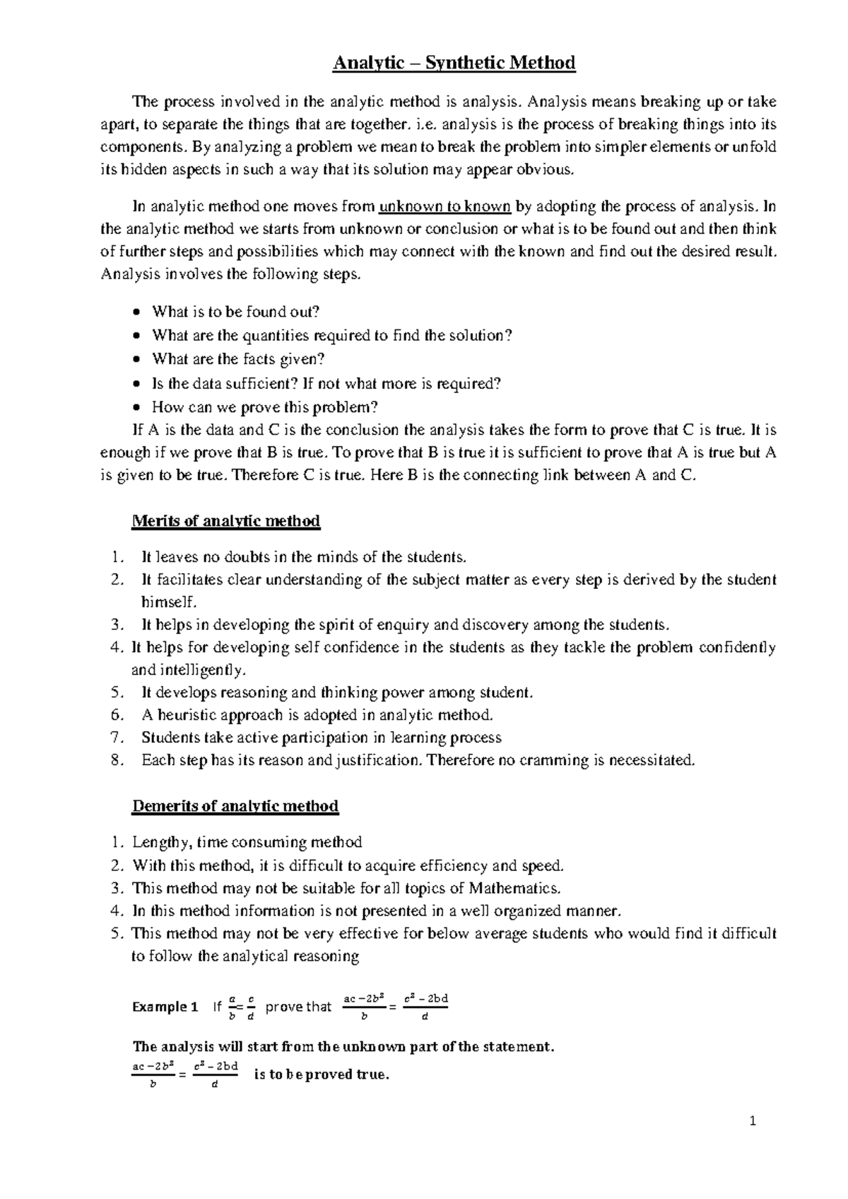 Module 1 - Analytic vs Synthetic Method Overview and Applications - Studocu