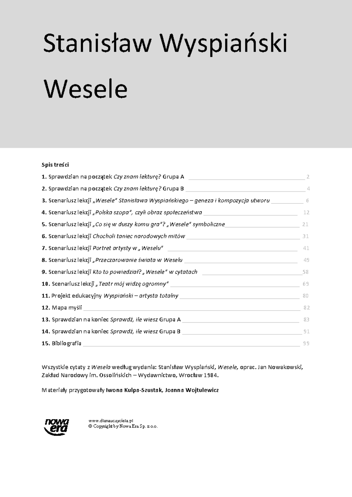 Opracowanie lektury "Wesele" - Wyspiański, analiza i materiały