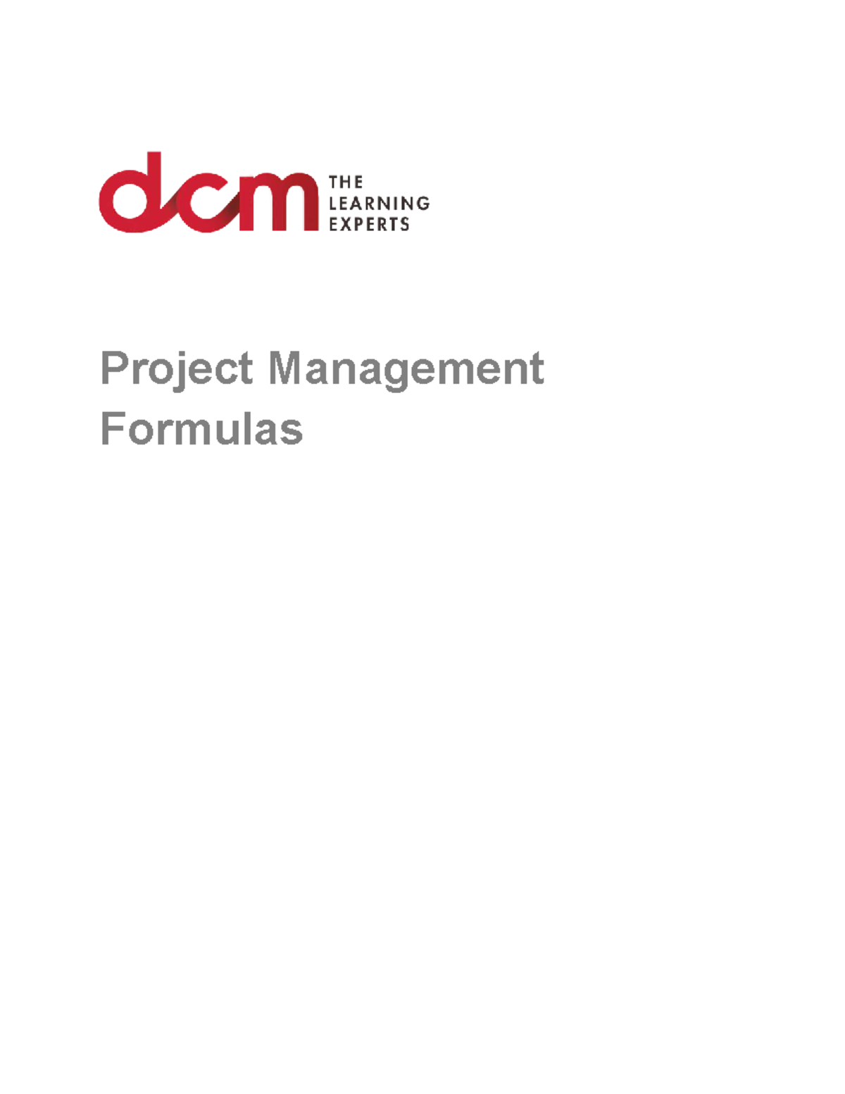 DCM Learning - Project Management Formulas to Know - Studocu