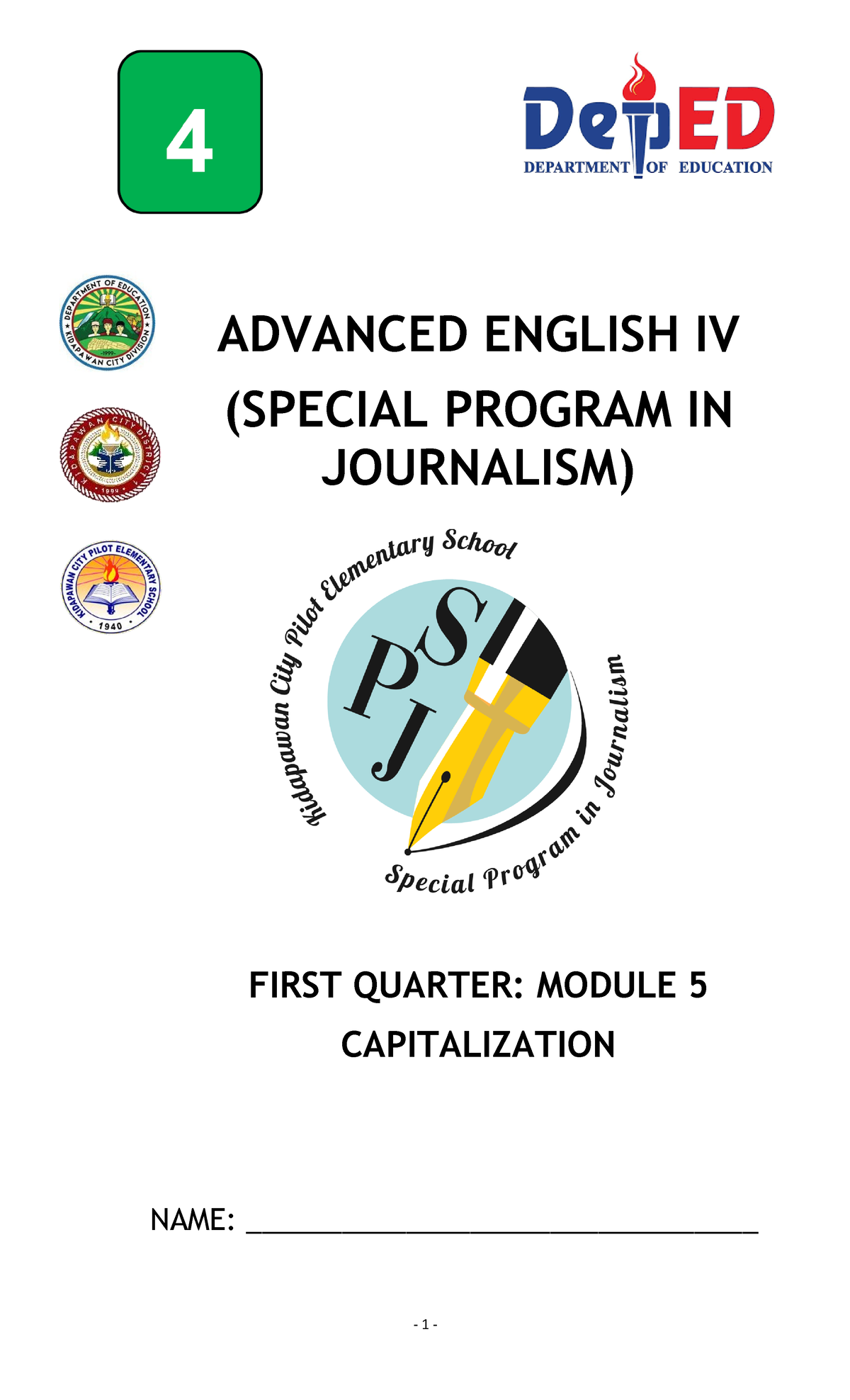 GRADE 4 WEEK 5 - MODULE 5: CAPITALIZATION IN ADV. ENG - Document Preview