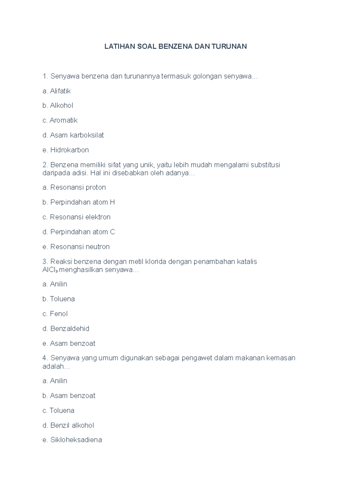 Latihan Soal Kimia: Benzena dan Turunan (hhchj) - Document Preview