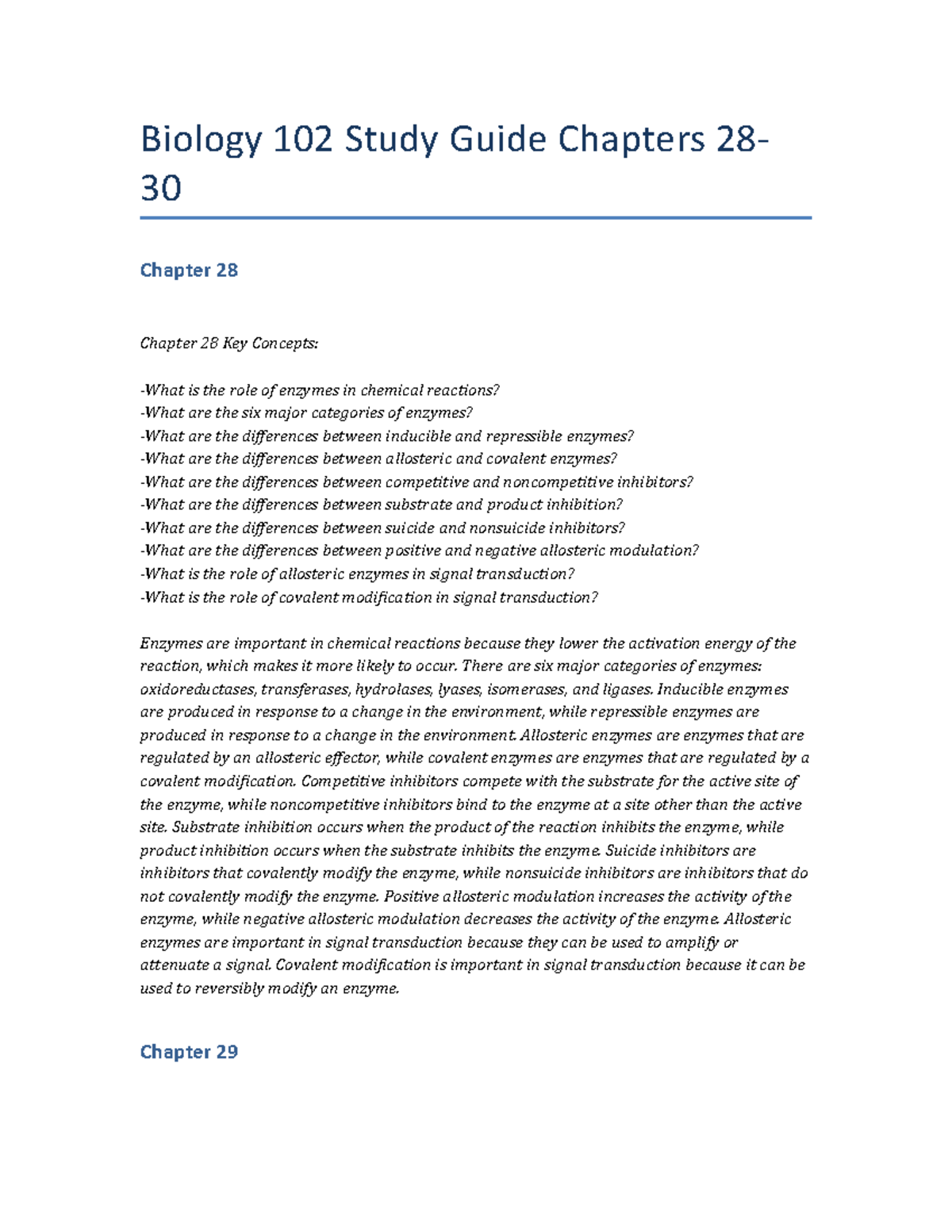 Biology 102 Study Guide: Key Concepts from Chapters 28-30 - Studocu