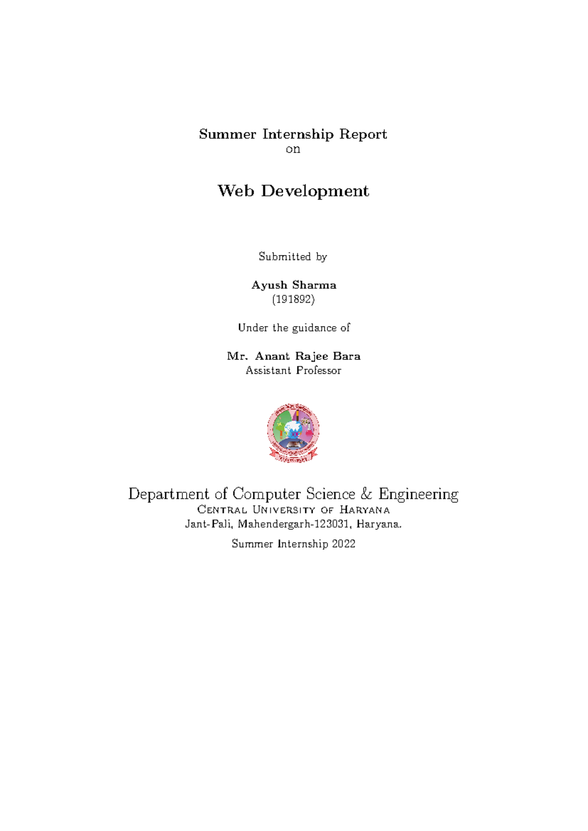 CUH Internship Report: Web Development Experience Overview - Studocu