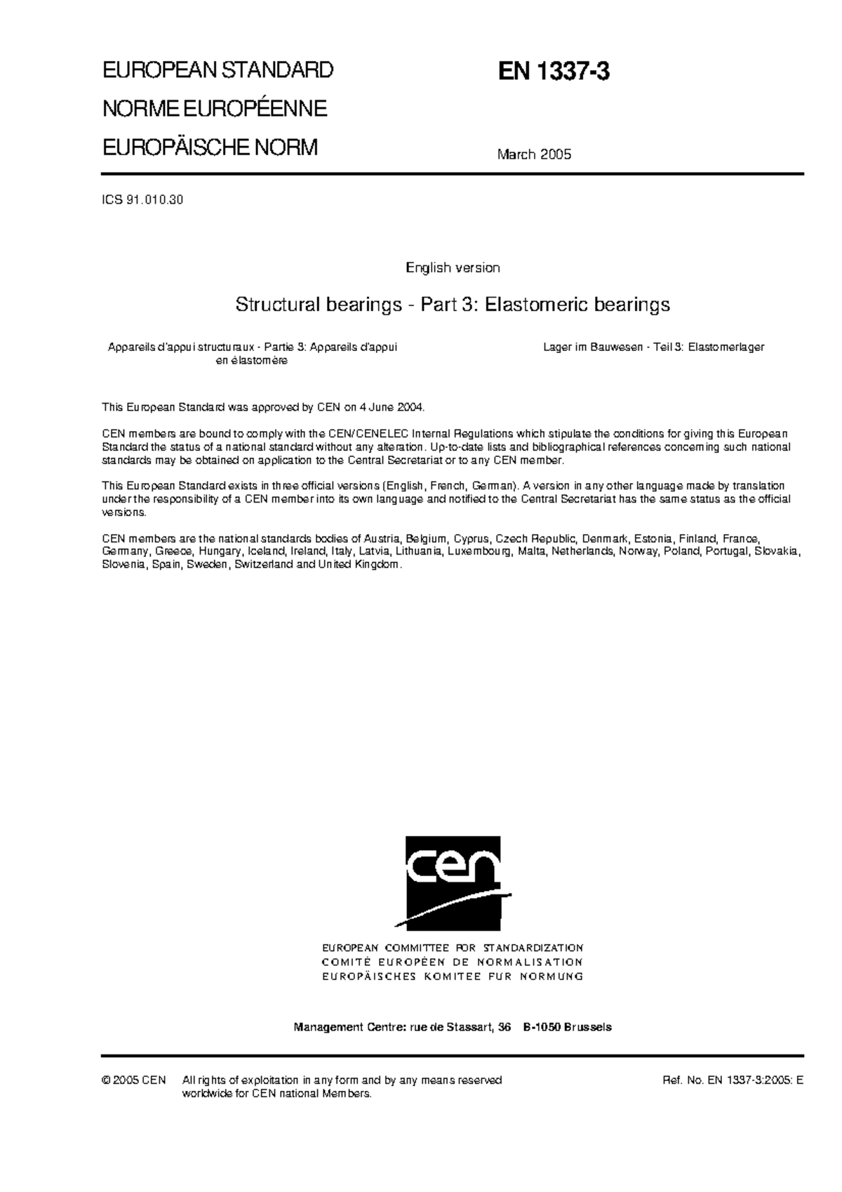 EN 1337-3:2005 - Code of Practice for Elastomeric Bearings Standards ...