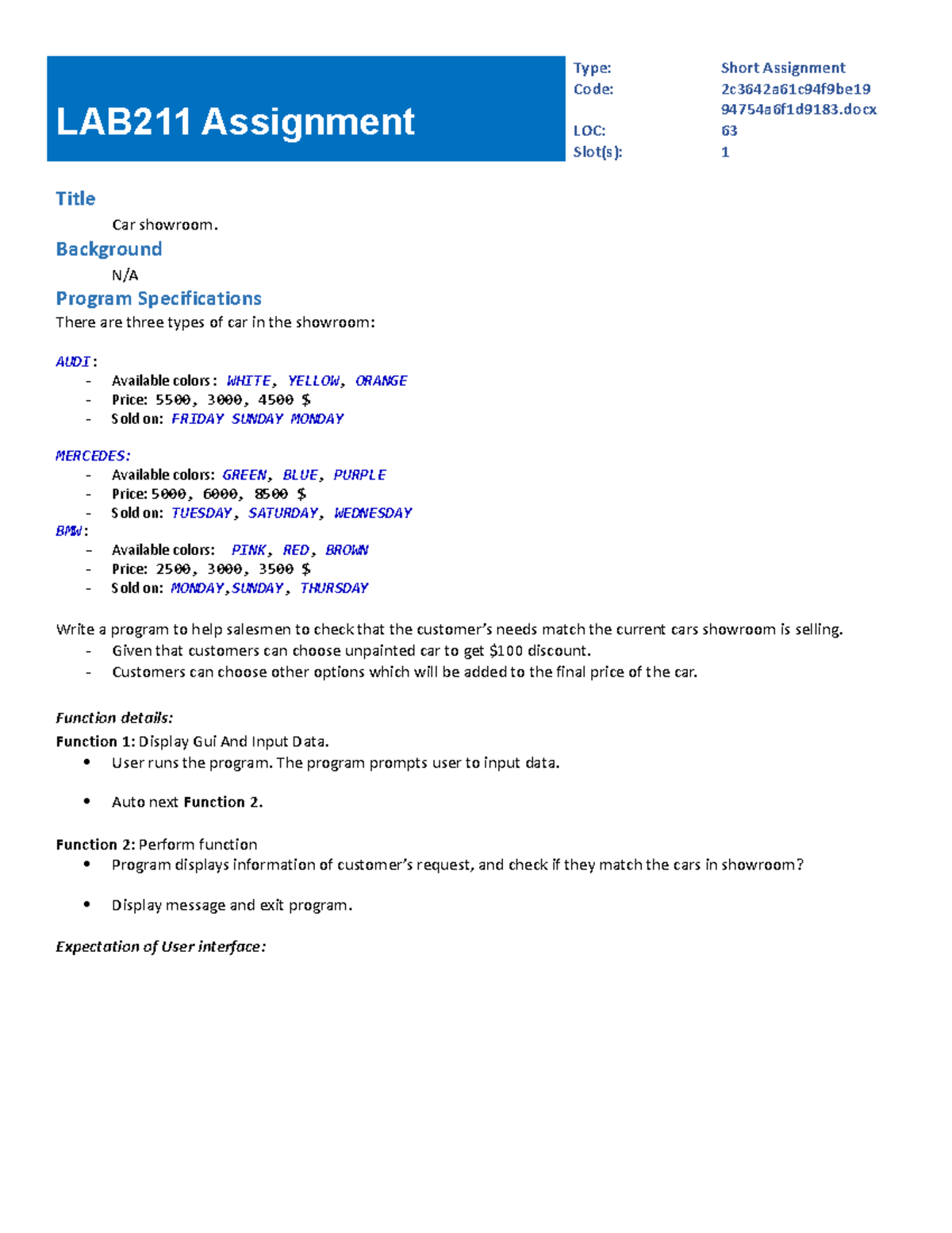 J1 - ádfsdafdsafa - LAB211 Assignment Type: Short Assignment Code ...