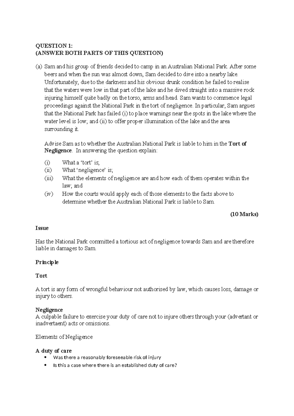 BU 1112 - Draft Exam 2020: Tort of Negligence & Agency Law - Studocu