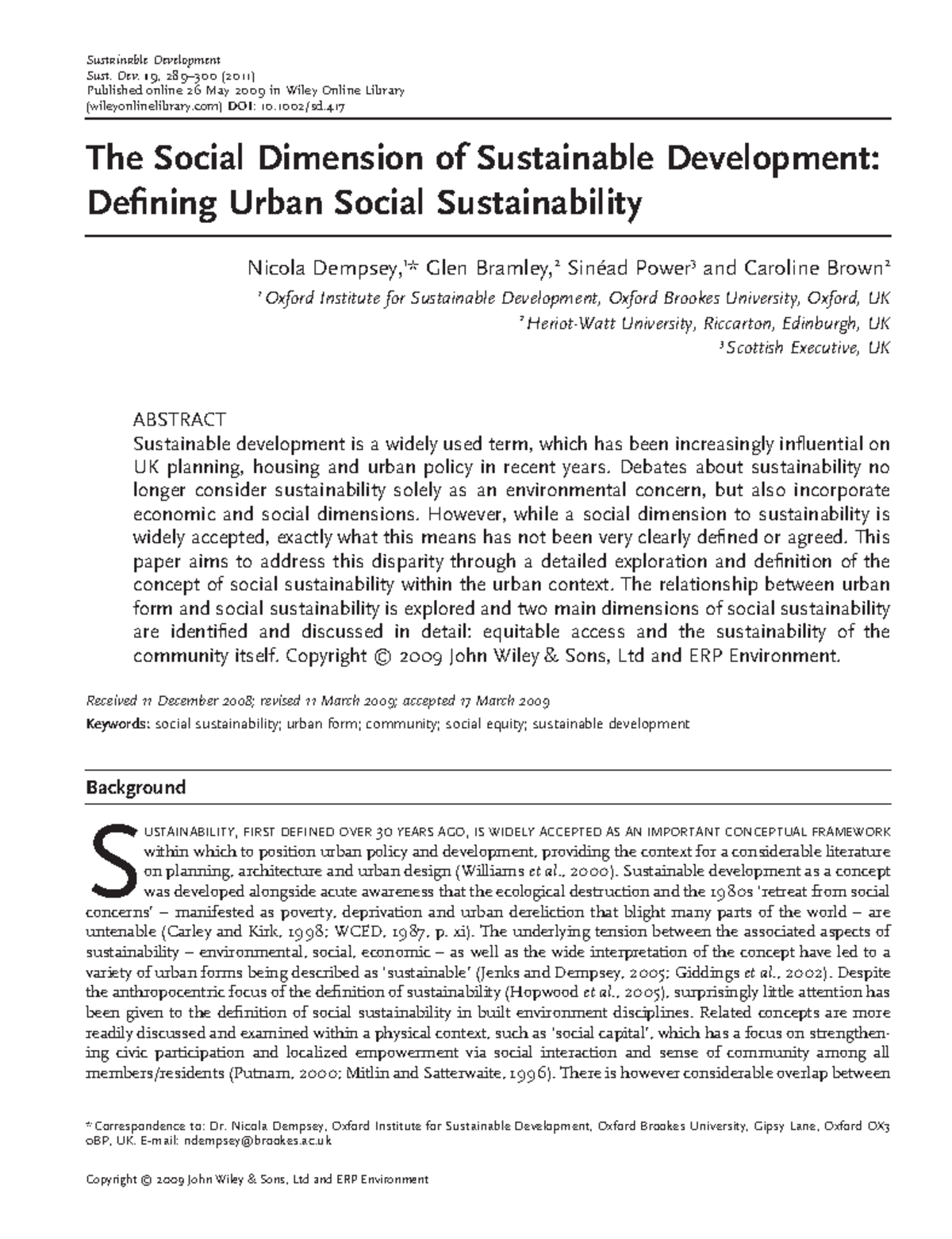 Defining Urban Social Sustainability in the Context of Sustainable ...