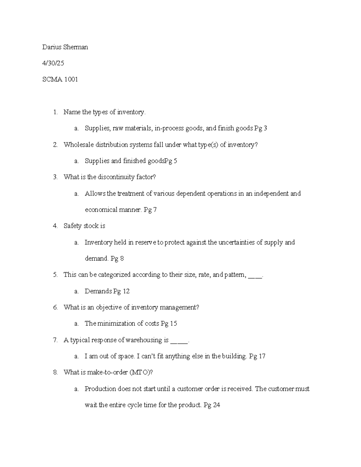 SCMA 1001 Module 1 Assignment - Inventory Management Questions - Studocu