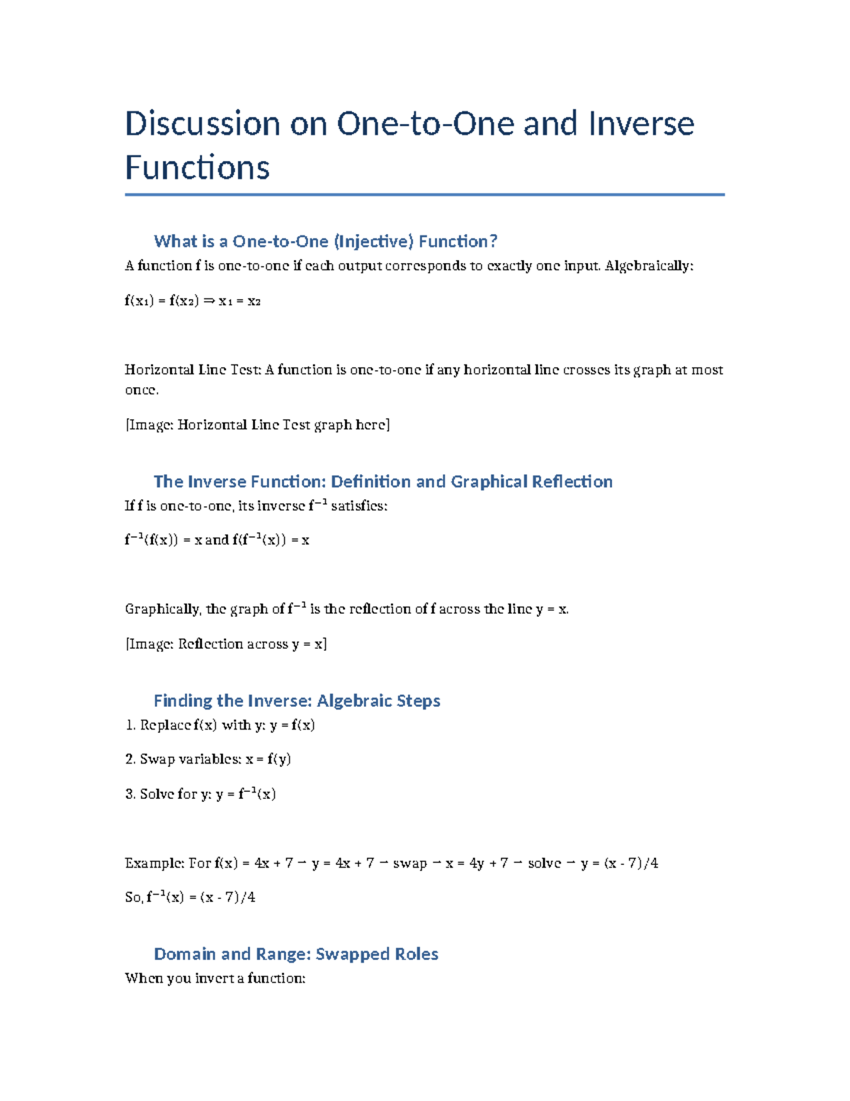 One-to-One Inverse Functions: Understanding Injective Functions - Studocu
