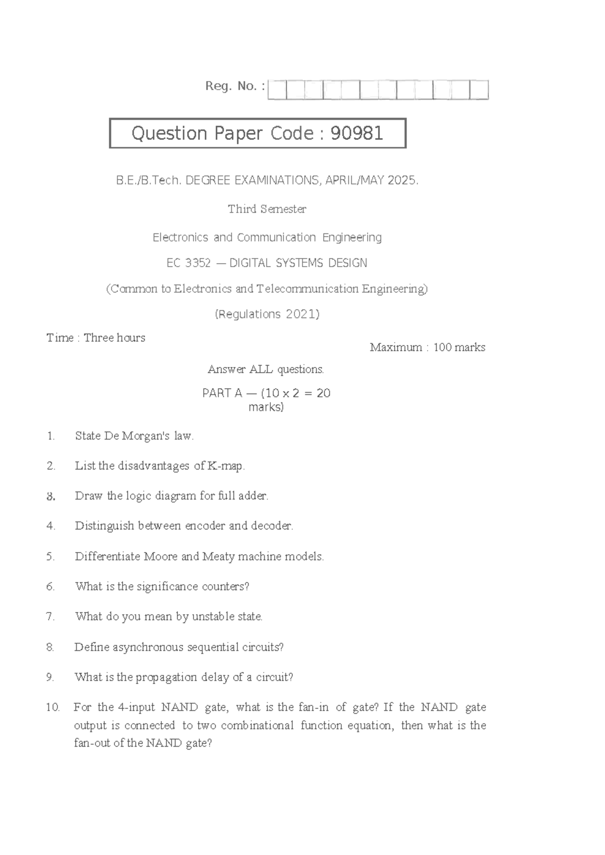 ECE-AM-2025-EC3352-Digital Systems Design Question Paper - Studocu
