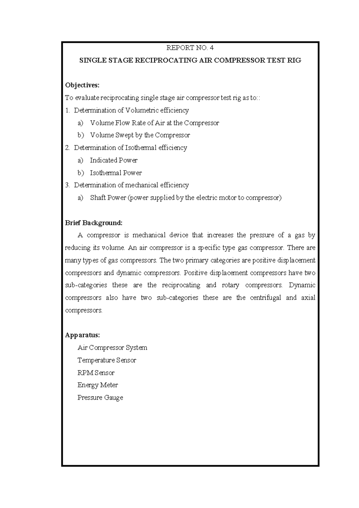ME152-Report 4- Single- Stage- Reciprocating-AIR- Compressor-TEST-RIG ...