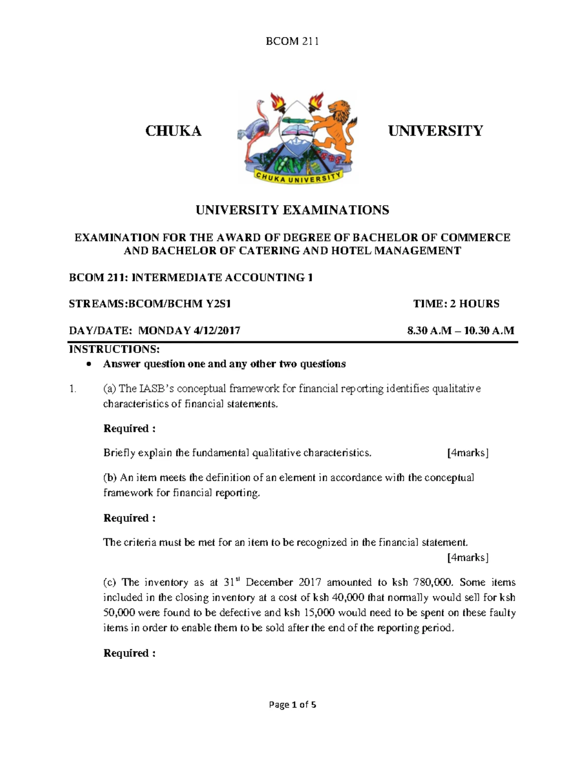 BCOM 211: Intermediate Accounting I Final Exam Notes - Studocu
