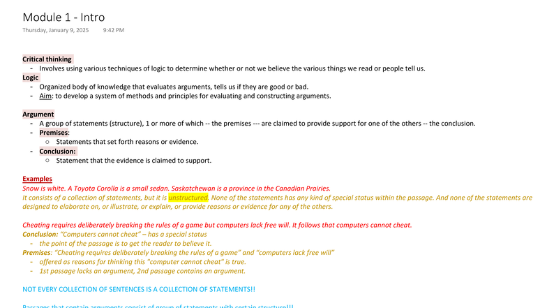 Module 1 - Intro to Critical Thinking - Lecture Notes - Studocu
